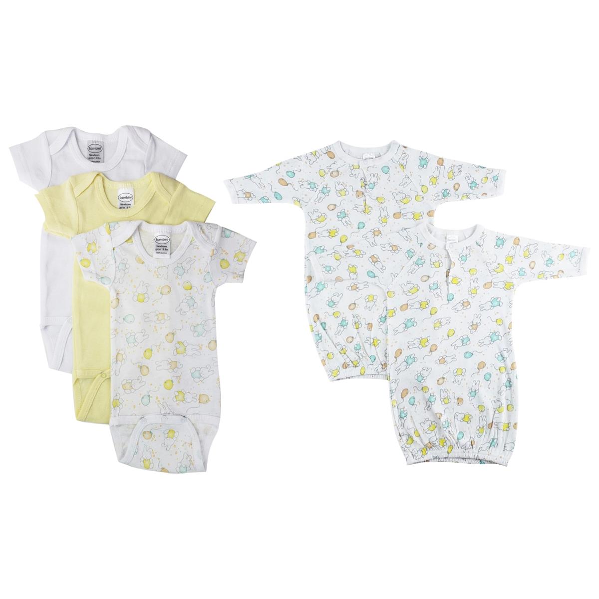 NC-0445M Unisex Baby 5 Piece Layette Sets, White & Yellow - Medium