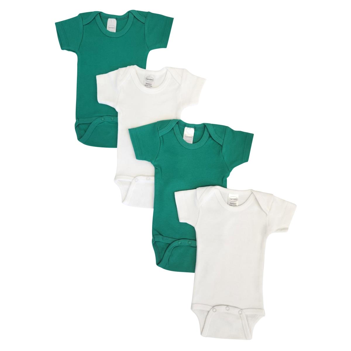 NC-0472M Unisex Baby 4 Piece Onezies Bodysuit, Green & White - Medium