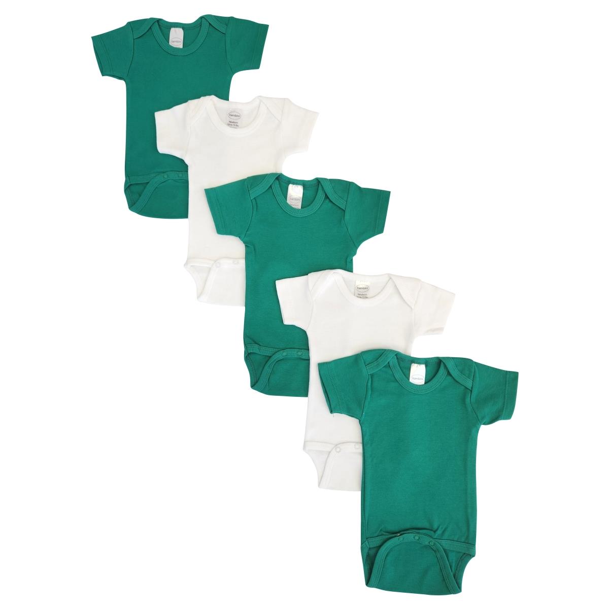 NC-0473M Unisex Baby 5 Piece Onezies Bodysuit, Green & White - Medium