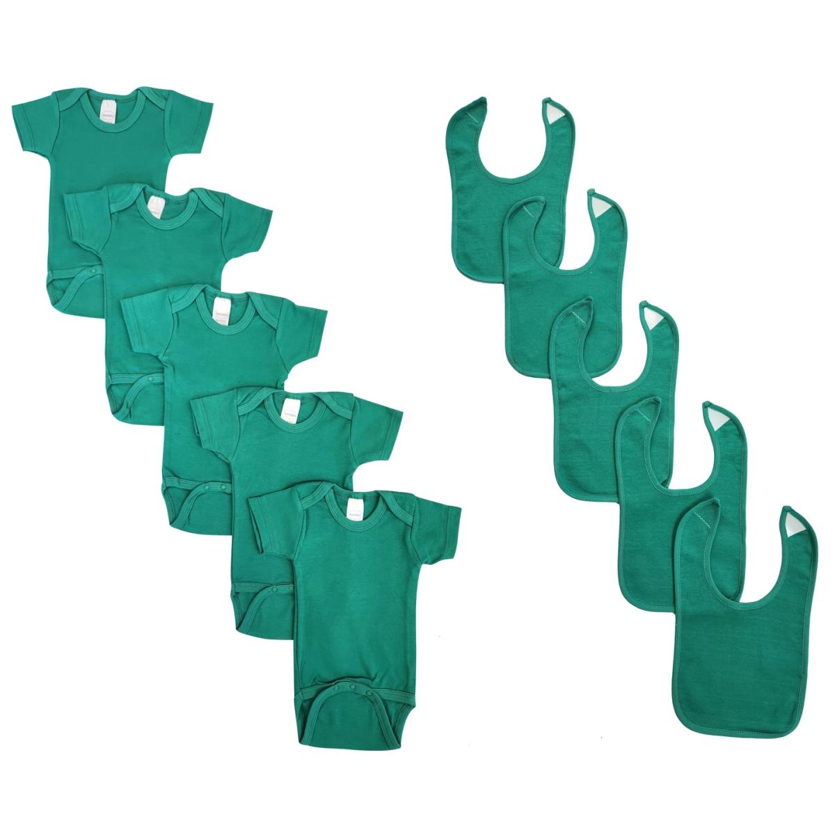NC-0478M Unisex Baby 10 Piece Onezies & Bibs, Green - Medium