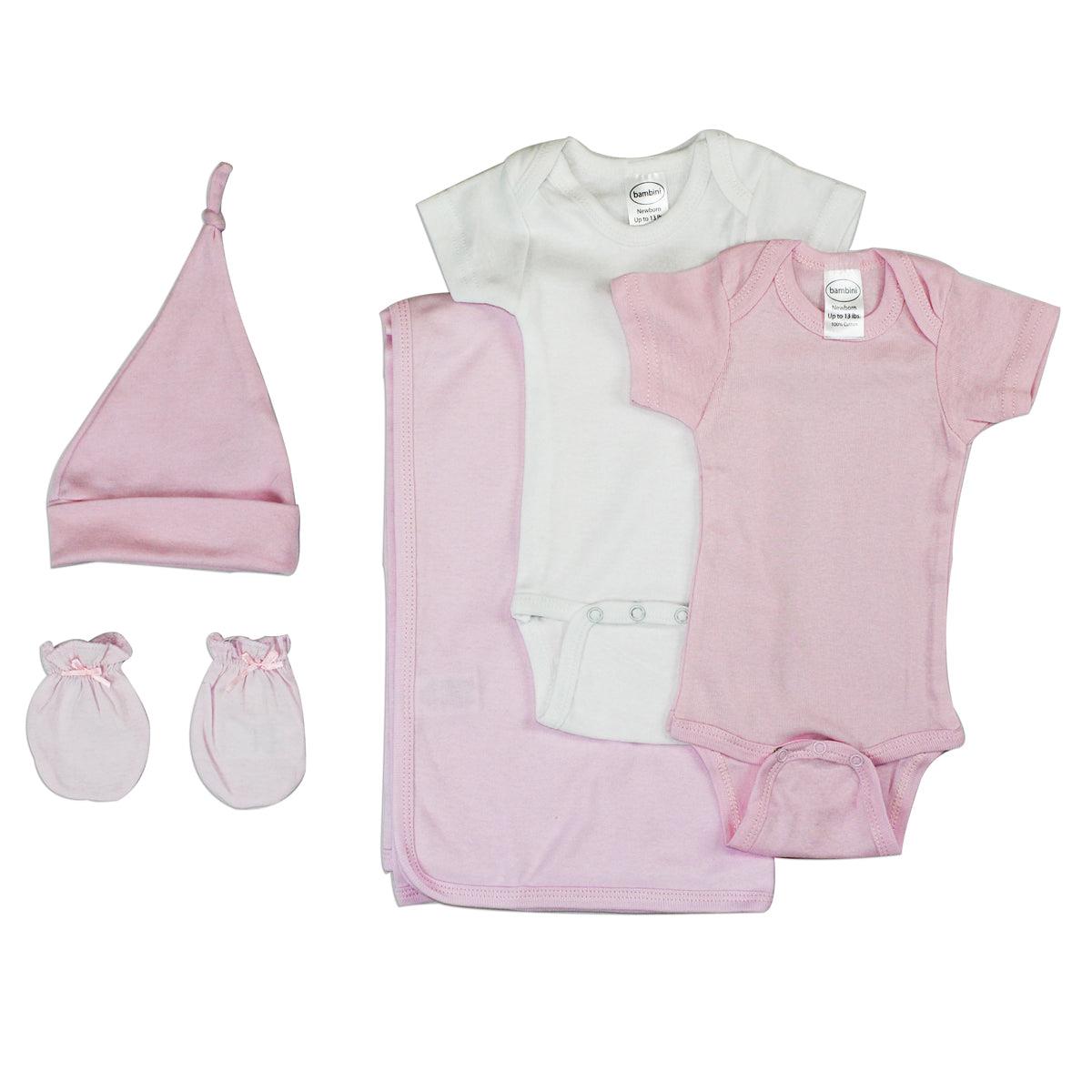 Picture of Bambini NCF-0405NB Baby Girl Layette Sets&#44; White & Pink - Newborn - 5 Piece