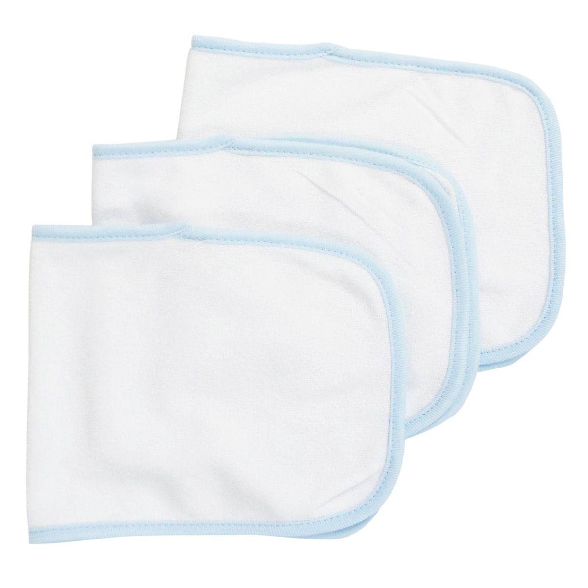 Picture of Bambini 1025-B-3 12.25 x 7.5 in. Baby Burpcloth&#44; White with Blue Trim - Pack of 3