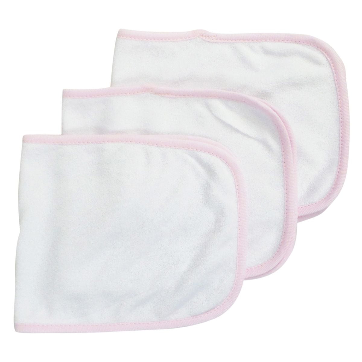 Picture of Bambini 1025-P-3 12.25 x 7.5 in. Baby Burpcloth&#44; White with Pink Trim - Pack of 3