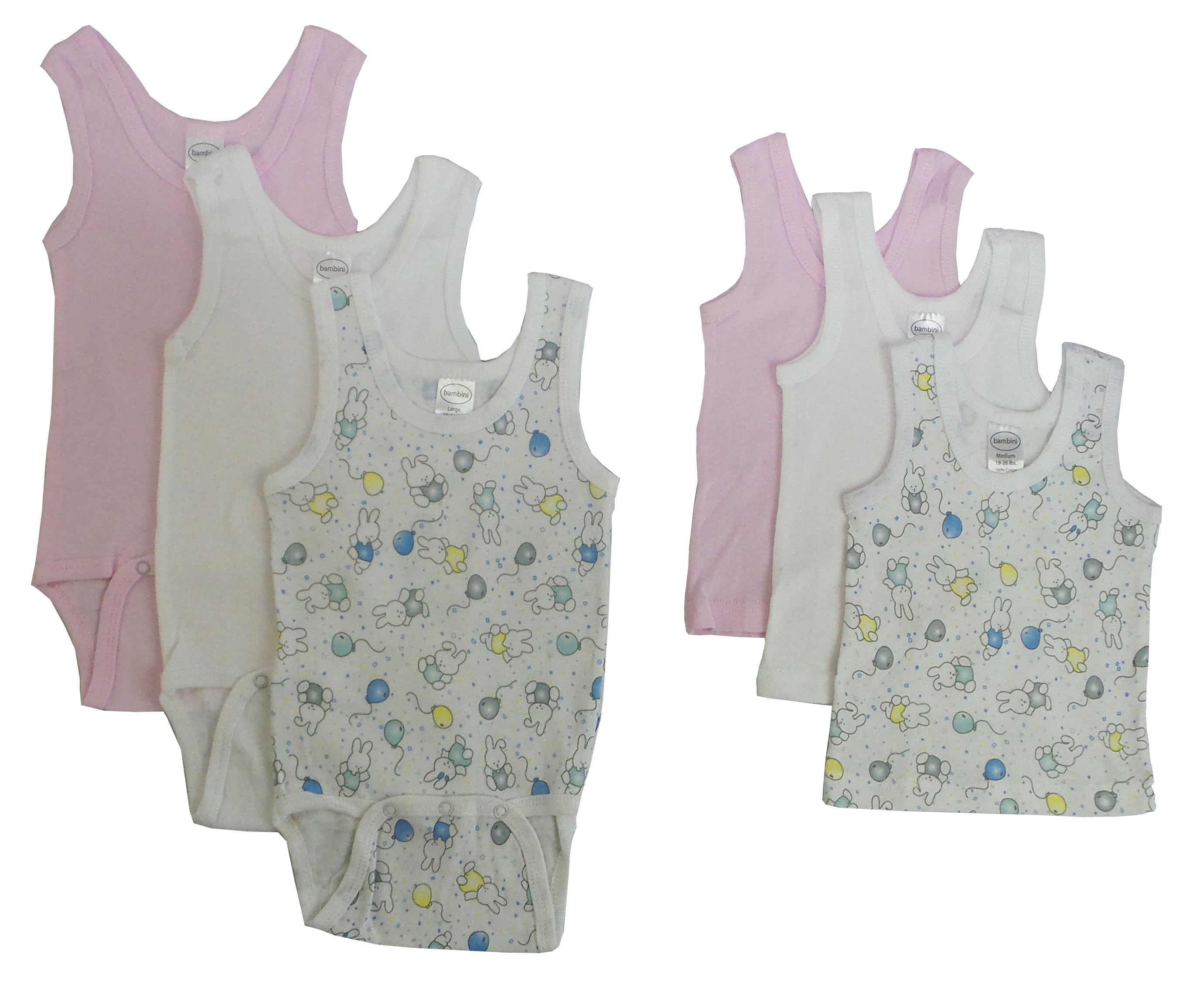 CS-038M-111AM Girls Tank Top Variety with Printed, White & Pink - Medium