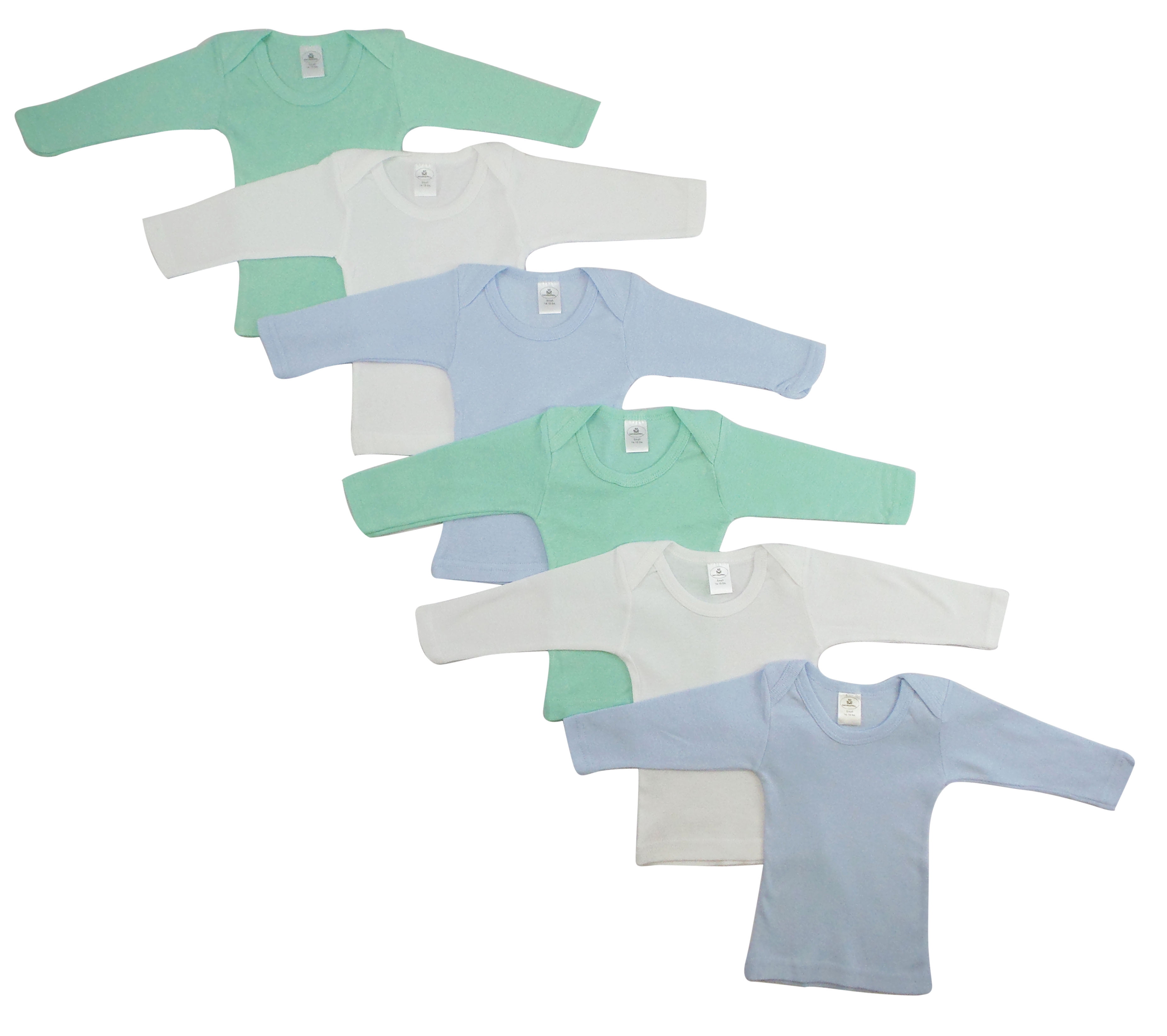 CS-051S-051S Boys Pastel Long Sleeve Lap T-shirts, White with Blue & Yellow - Small