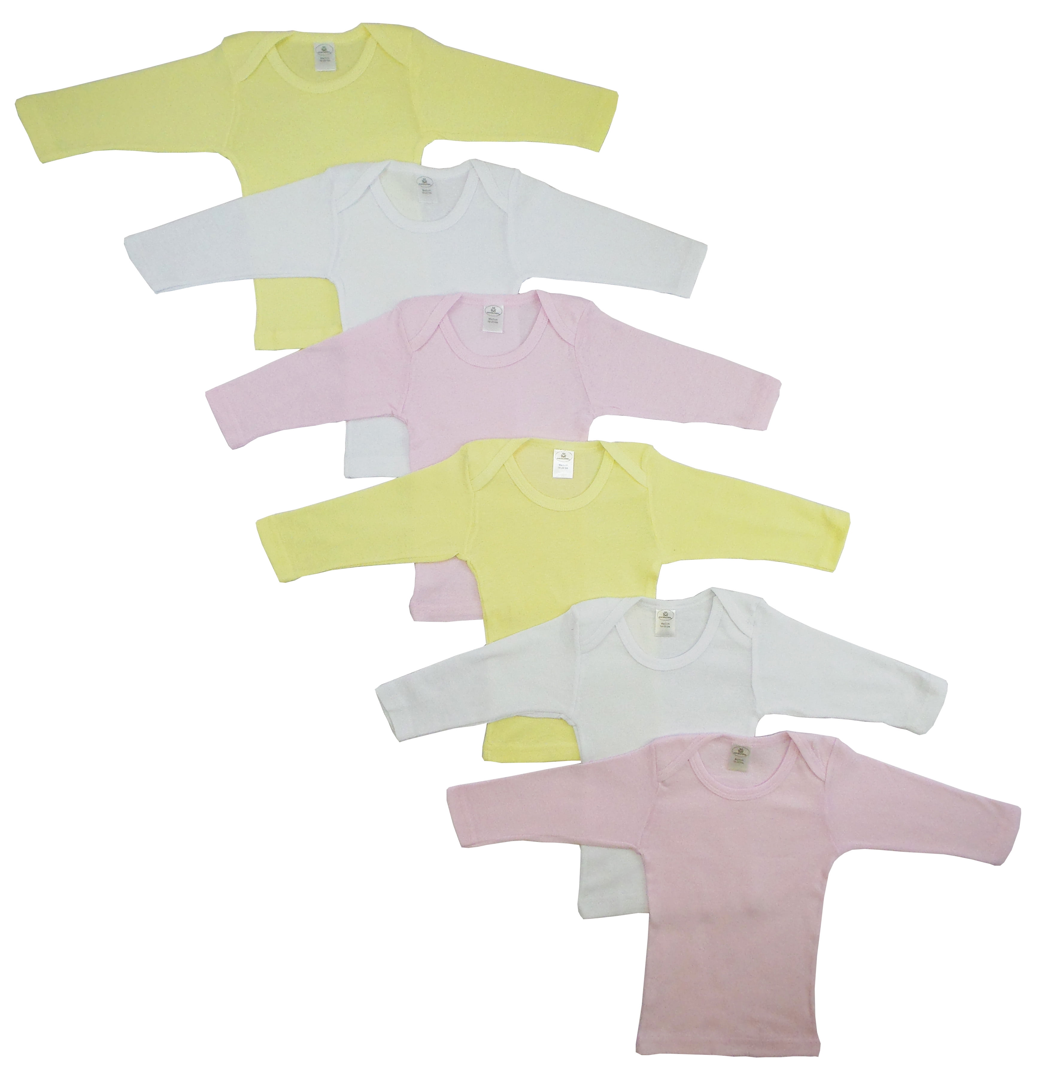 CS-052M-052M Boys Pastel Long Sleeve Lap T-shirts, White with Pink & Yellow - Medium