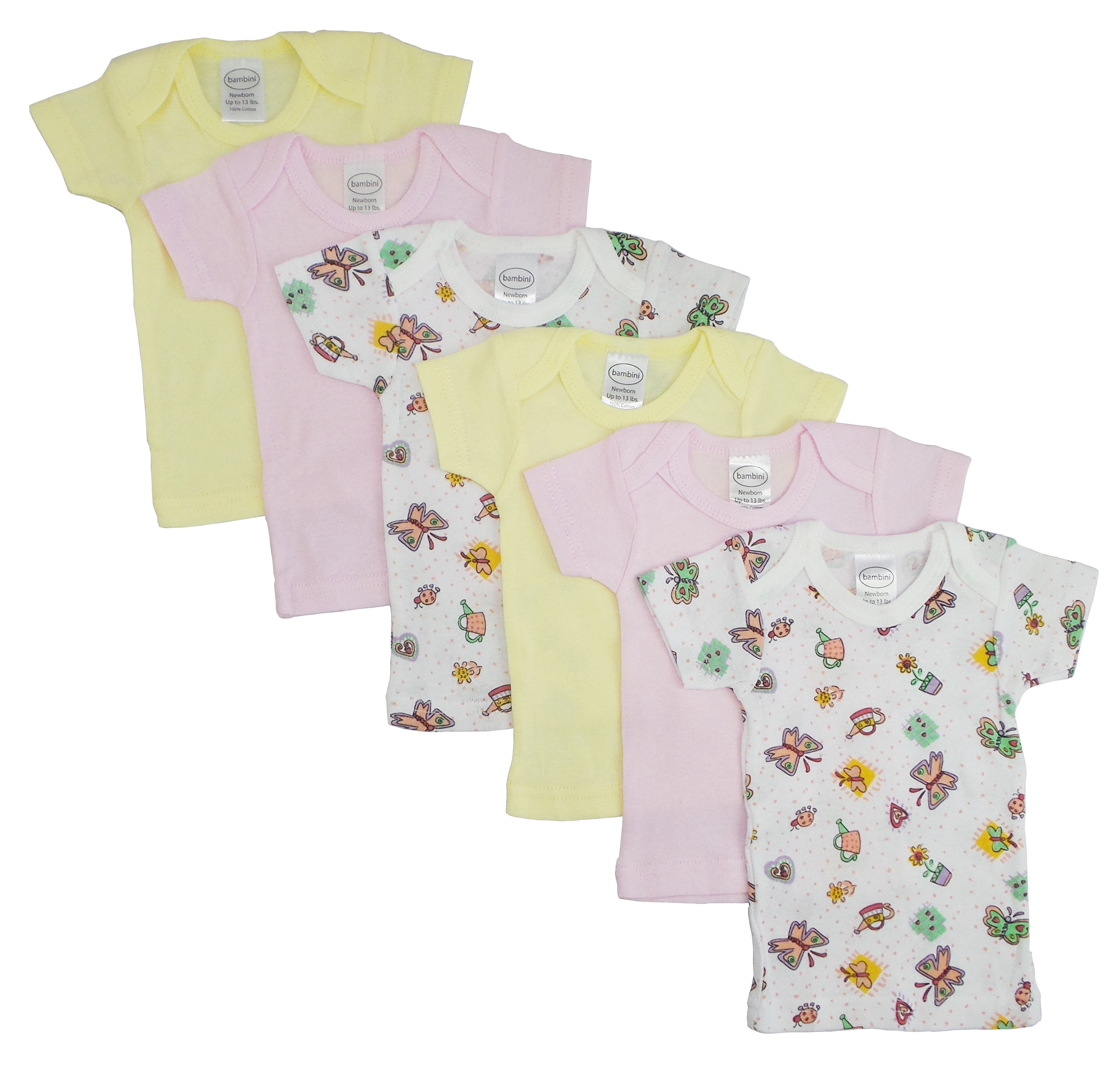 CS-059NB-059NB Girls Pastel Variety Short Sleeve Lap T-shirts, Assorted & Printed - Newborn