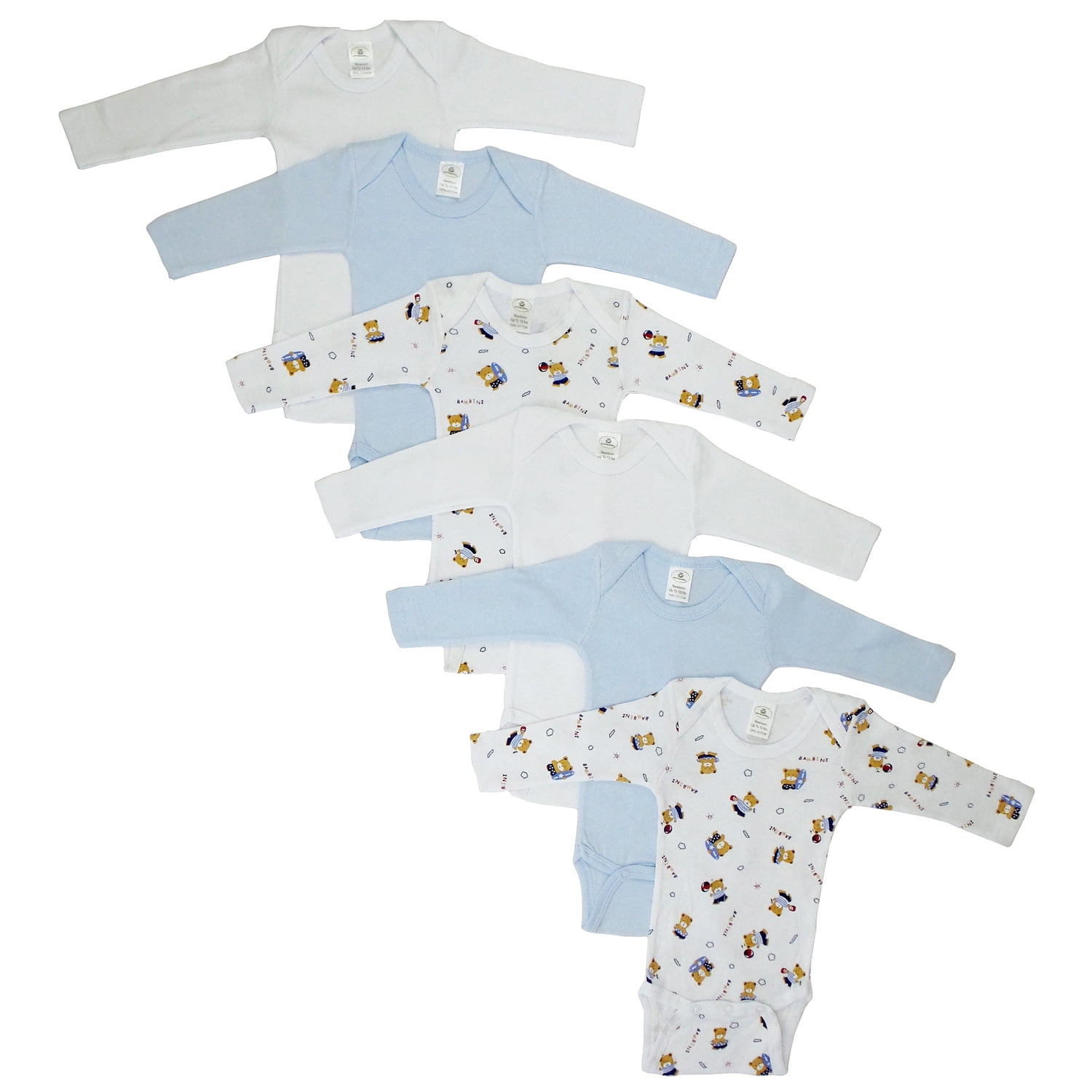 CS-102M-Bear-102M-Bear Boys Longsleeve Printed Variety, White & Blue - Medium