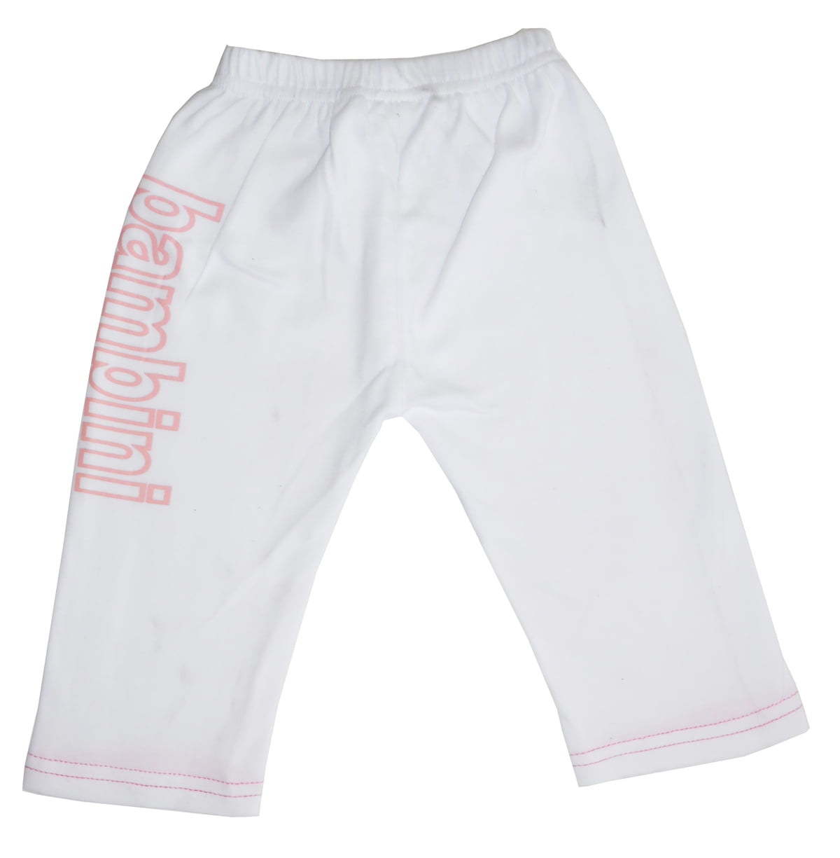 LS-0211 Girls Pants with Print, White & Pink- Small
