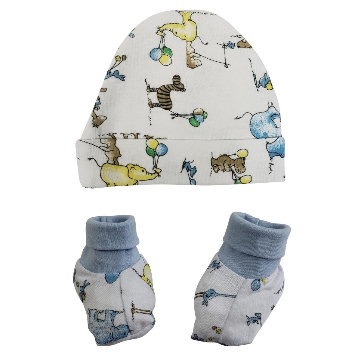 Picture of Bambini 030.PRINTED.CROCIDLE Infant Cap & Booties Set&#44; Blue - Newborn