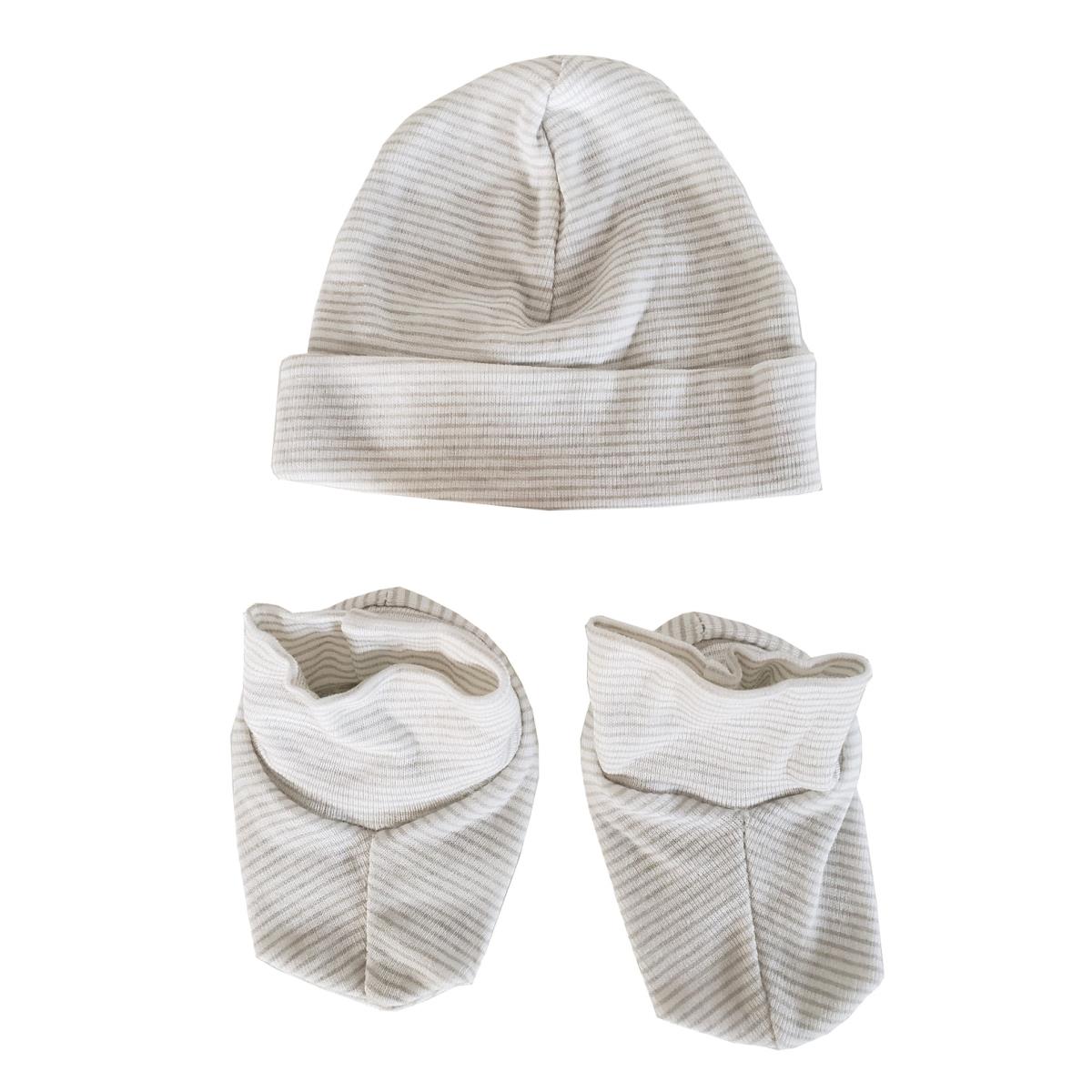 Picture of Bambini 030.STRIPED.GREY Baby Cap & Bootie Set&#44; Grey - One Size