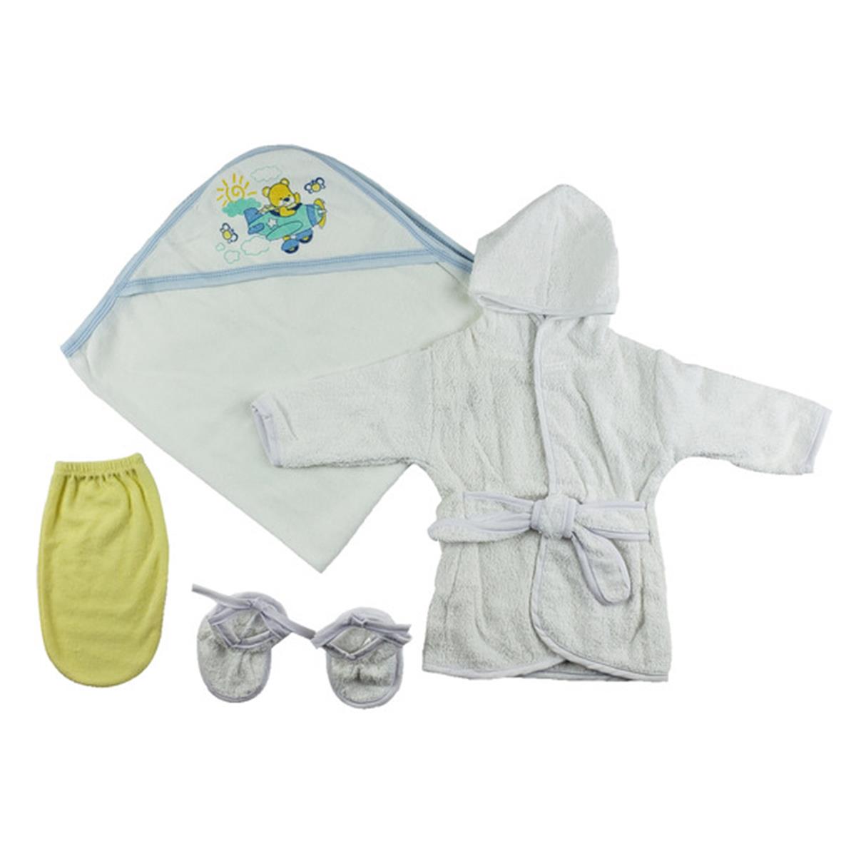Picture of Bambini CS-0001 Boys Infant Robe&#44; Hooded Towel & Washcloth Mitt&#44; White & Blue - Newborn