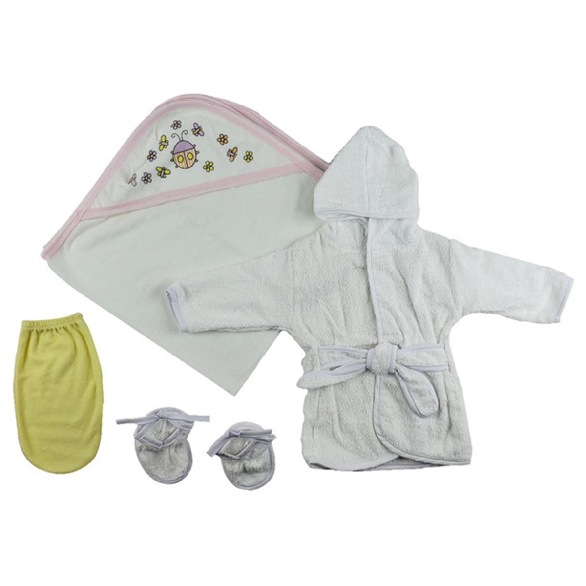 Picture of Bambini CS-0002 Girls Infant Robe&#44; Hooded Towel & Washcloth Mitt&#44; White & Pink - Newborn