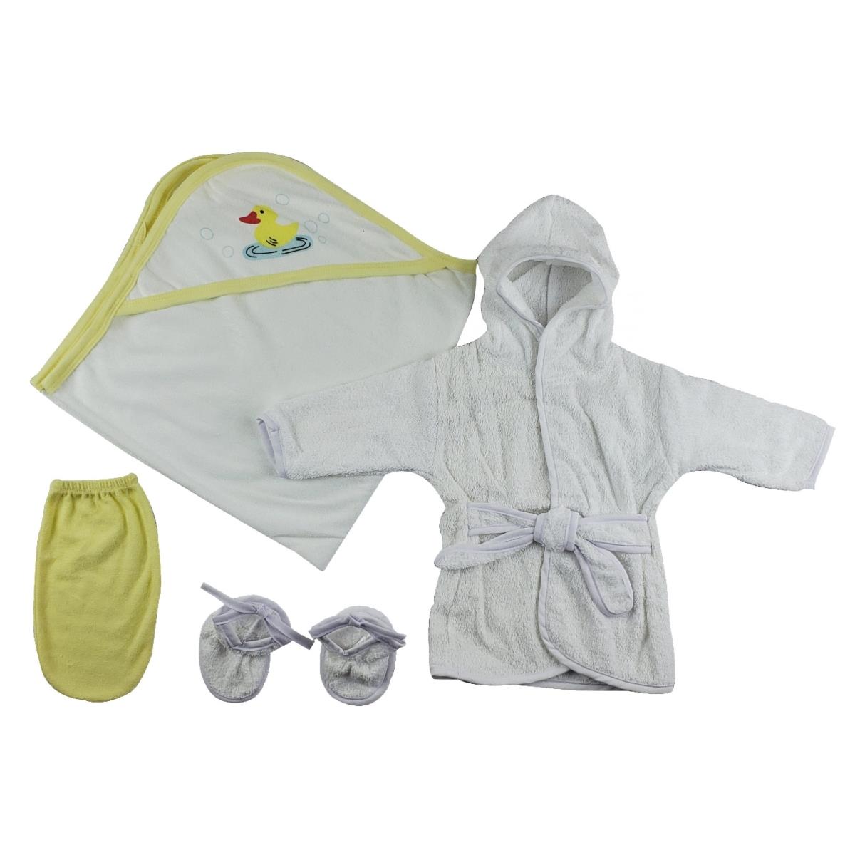 Picture of Bambini CS-0003 Infant Robe&#44; Hooded Towel & Washcloth Mitt&#44; White & Yellow - Newborn