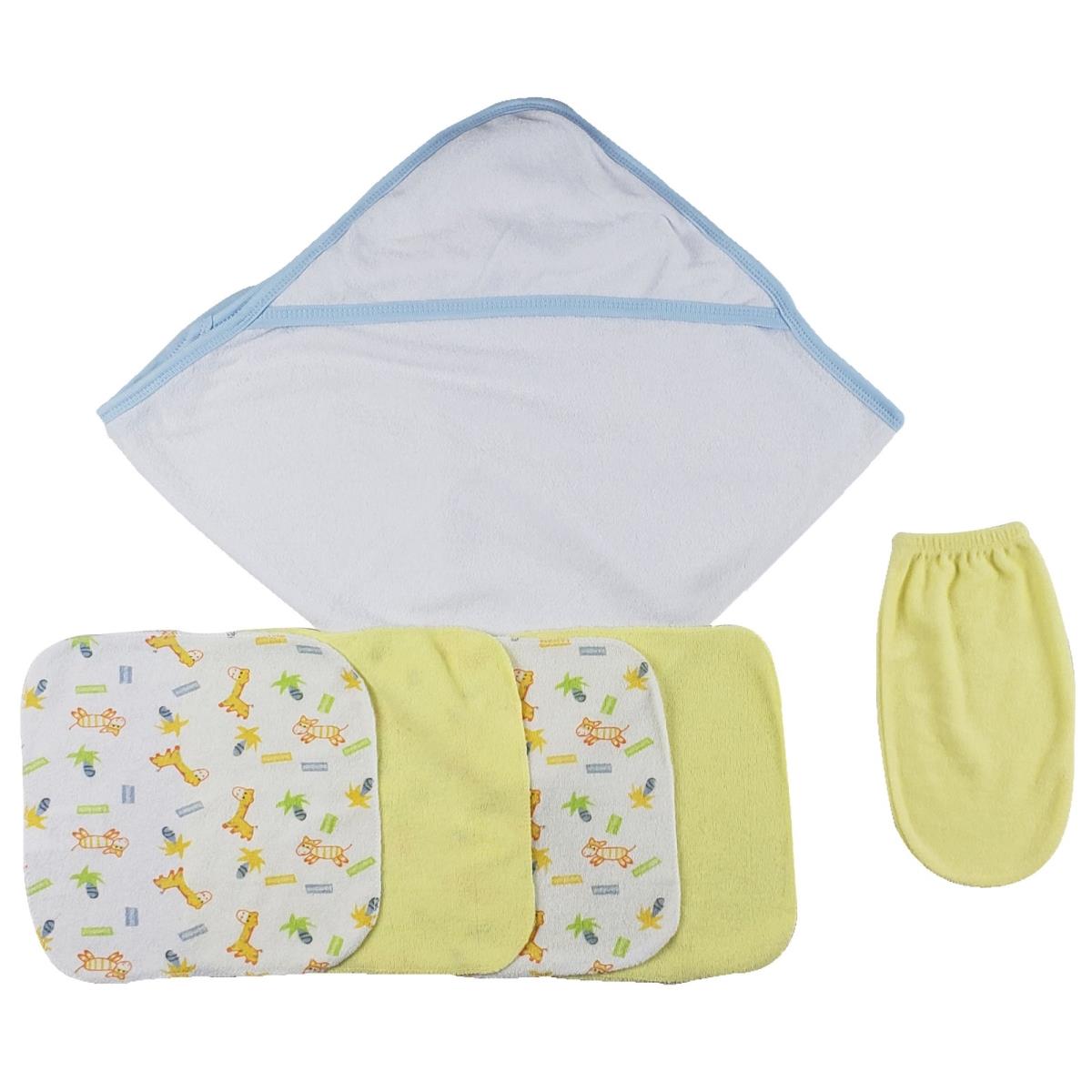 Picture of Bambini CS-0006 Hooded Towel&#44; Washcloths & Hand Washcloth Mitt&#44; White & Blue - Newborn