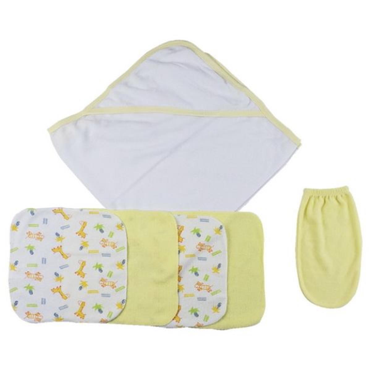 Picture of Bambini CS-0008 Hooded Towel&#44; Washcloths & Hand Washcloth Mitt&#44; White & Yellow - Newborn
