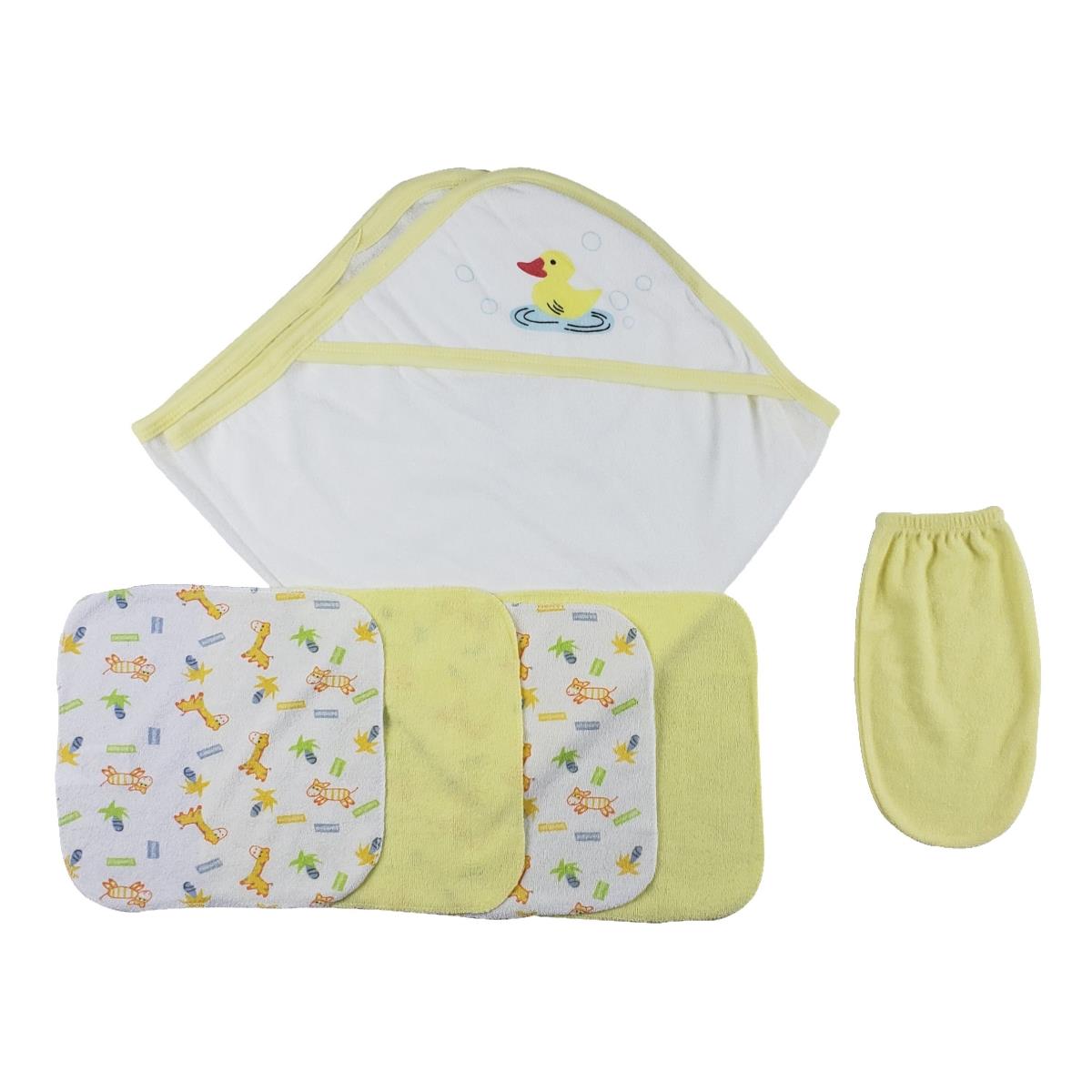 Picture of Bambini CS-0012 Hooded Towel&#44; Washcloths & Hand Washcloth Mitt&#44; White & Yellow - Newborn
