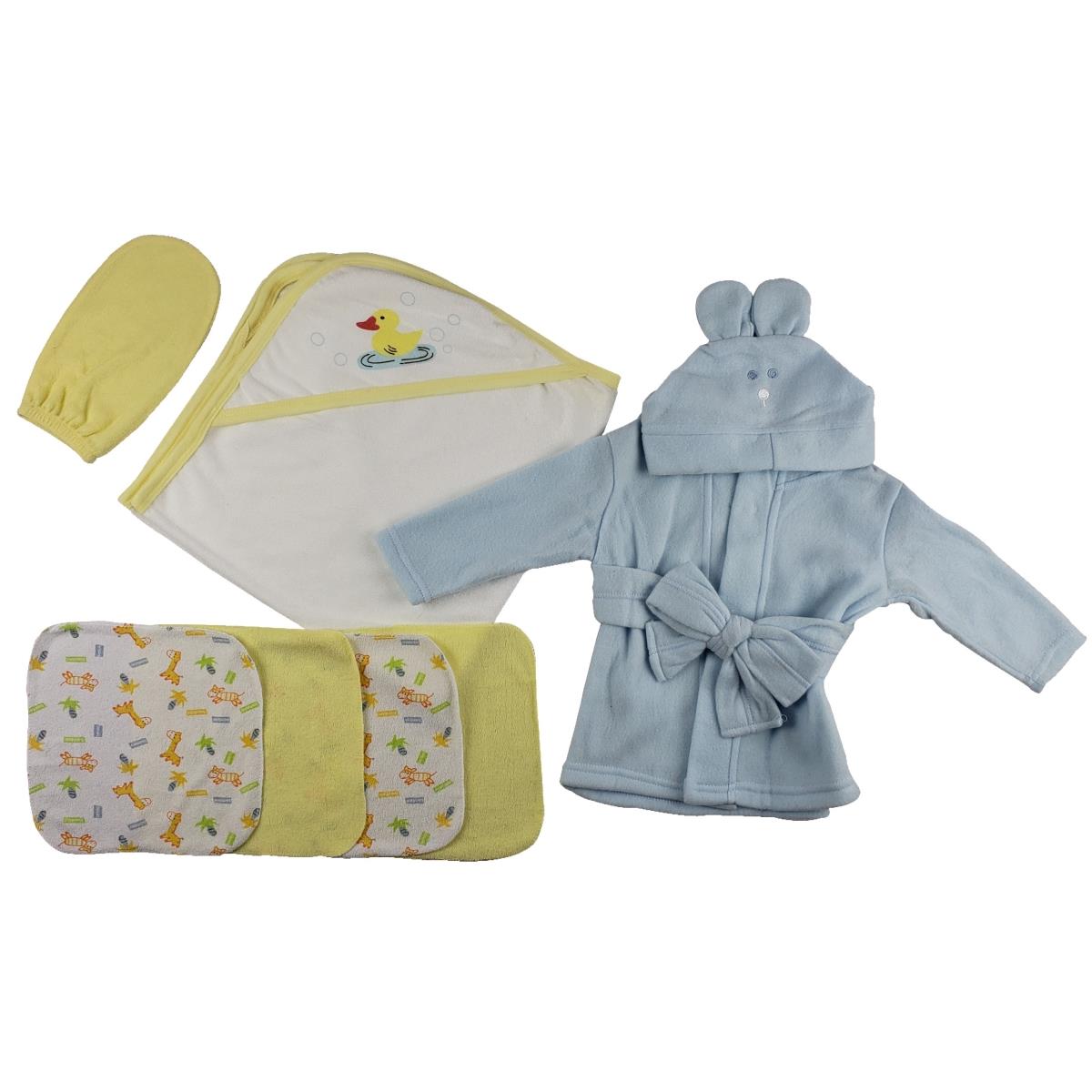 Picture of Bambini CS-0013 Hooded Towel&#44; Washcloths & Hand Washcloth Mitt&#44; White & Blue - Newborn