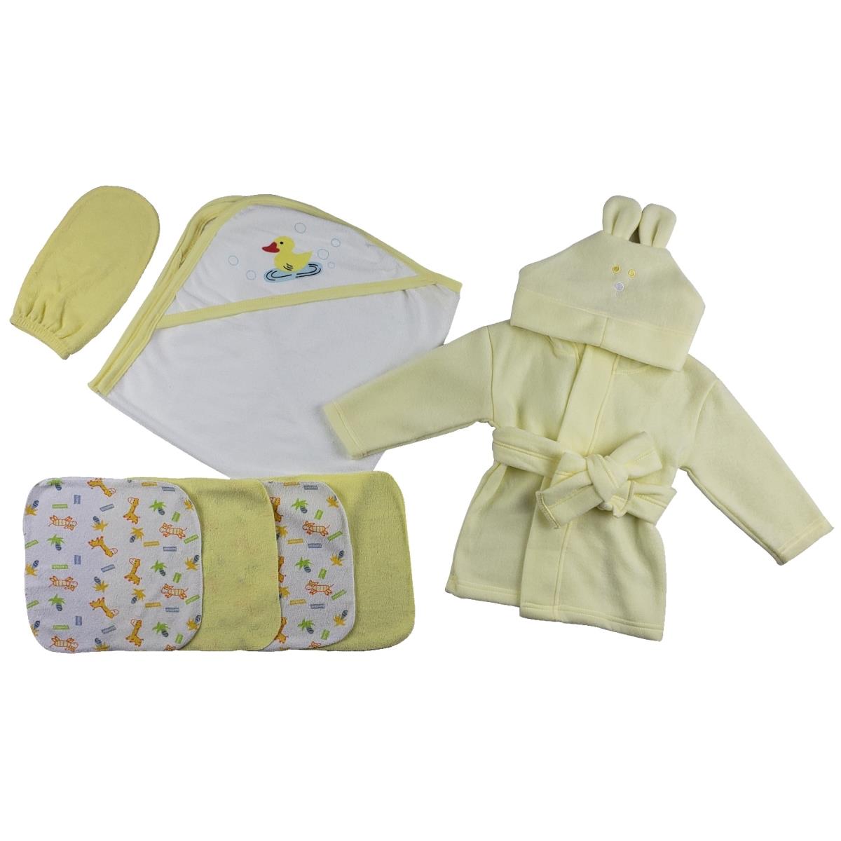 Picture of Bambini CS-0014 Hooded Towel&#44; Washcloths & Hand Washcloth Mitt&#44; White & Yellow - Newborn