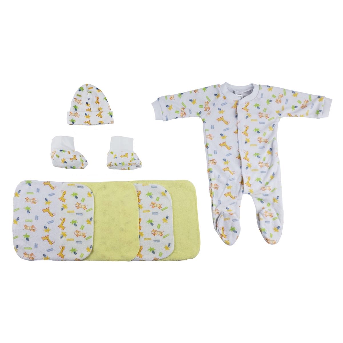 Picture of Bambini CS-0017 Caps&#44; Booties & Washcloths&#44; White & Yellow - Newborn - 9 Piece