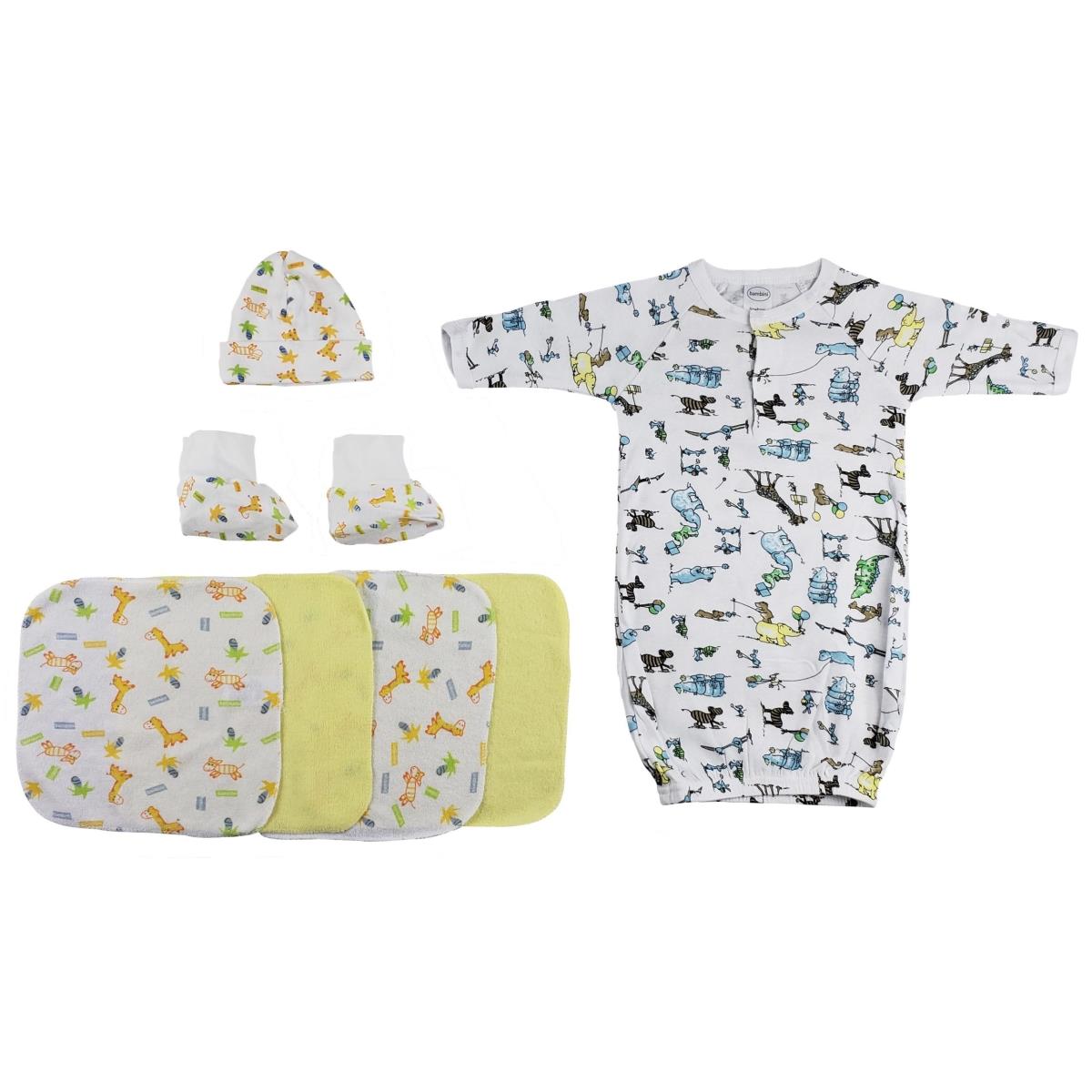 Picture of Bambini CS-0018 Gown&#44; Cap Booties & Washcloths&#44; White & Yellow - Newborn - 7 Piece