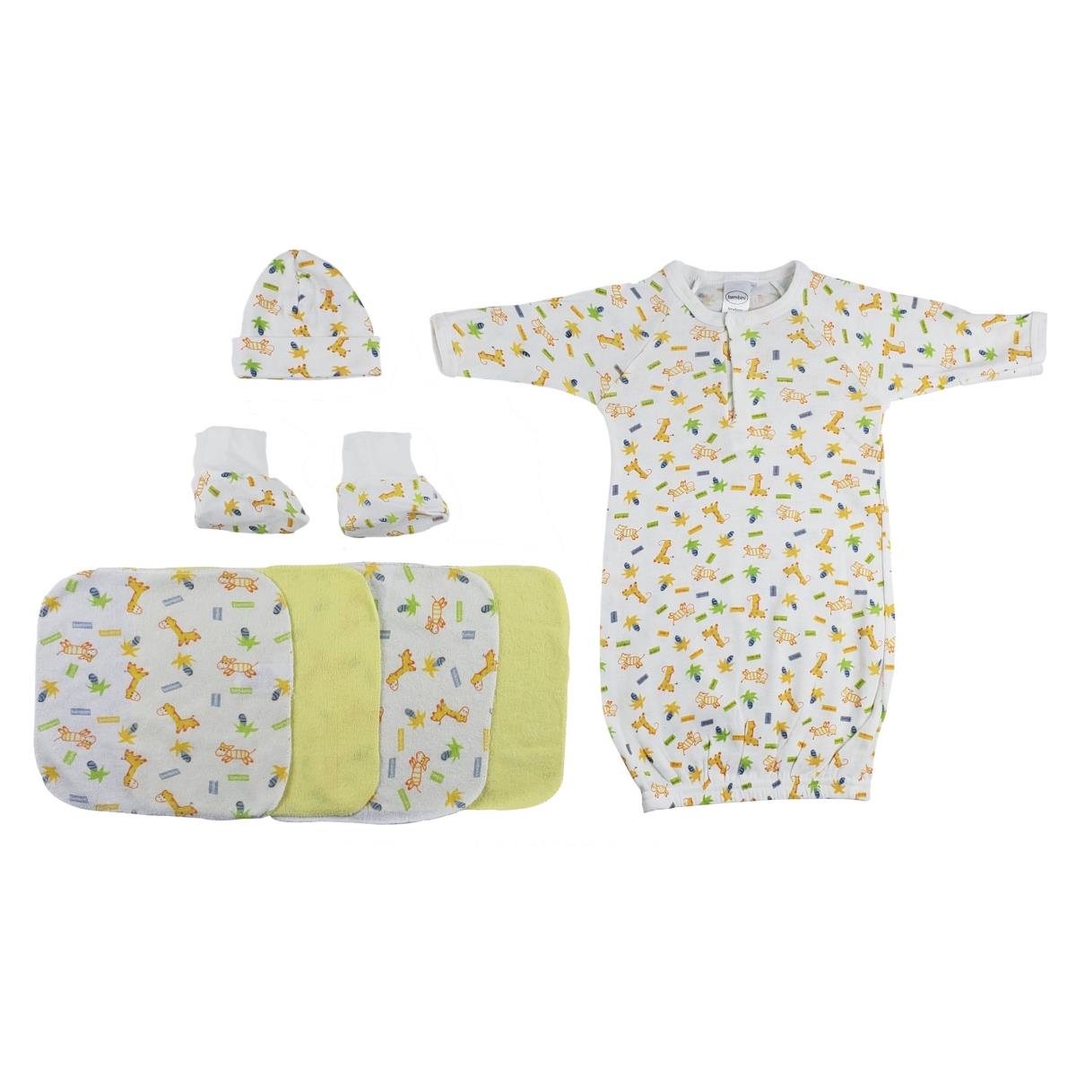 Picture of Bambini CS-0019 Gown&#44; Cap Booties & Washcloths&#44; White & Yellow - Newborn - 7 Piece