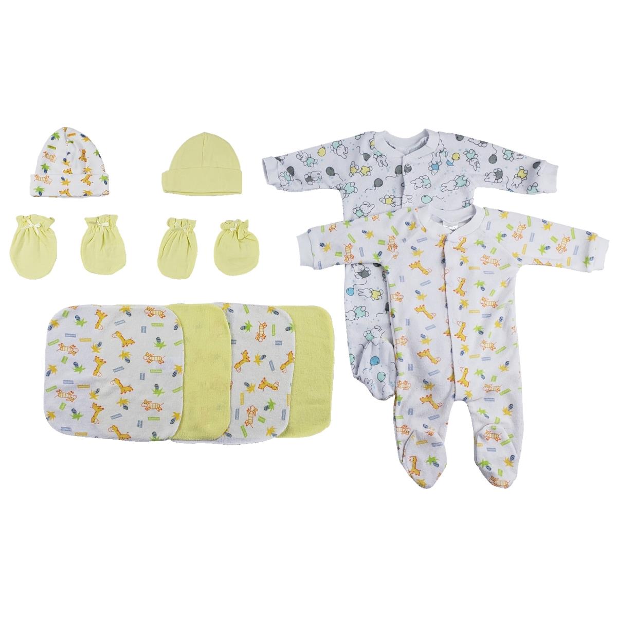 Picture of Bambini CS-0021 Sleep-N-Plays&#44; Caps&#44; Mittens & Washcloths&#44; White & Yellow - Newborn - 9 Piece