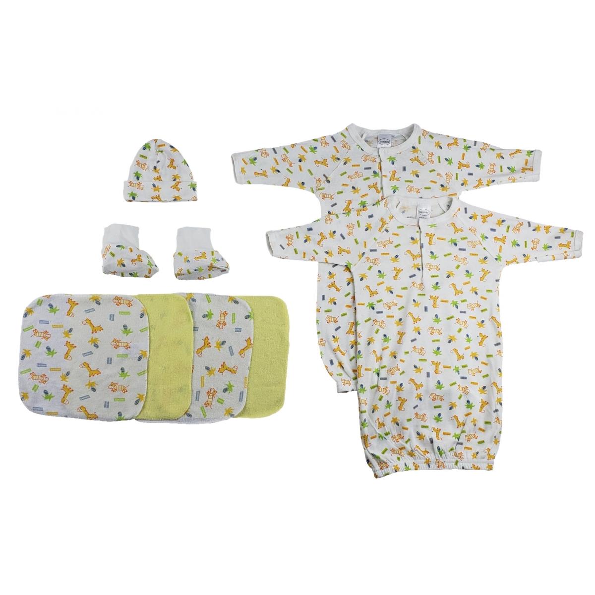 Picture of Bambini CS-0023 Gowns&#44; Cap Booties & Washcloths&#44; White & Yellow - Newborn - 8 Piece