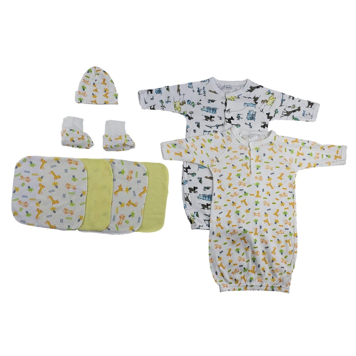 Picture of Bambini CS-0024 Gowns&#44; Cap Booties & Washcloths&#44; White & Yellow - Newborn - 8 Piece