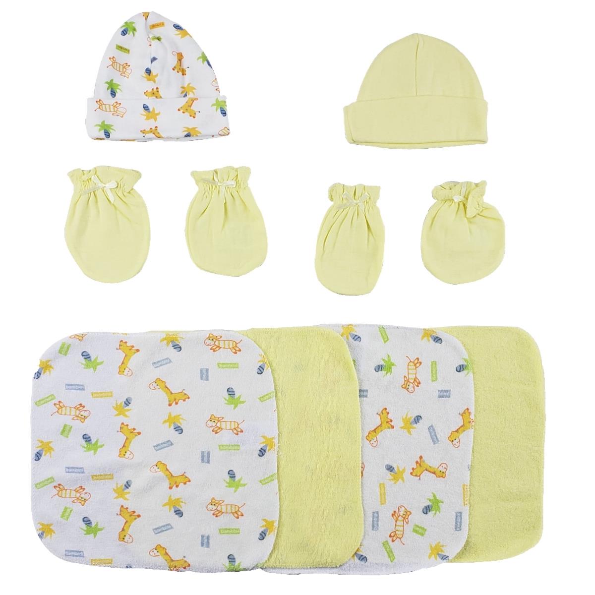 Picture of Bambini CS-0029 Caps&#44; Mittens & Washcloths&#44; White & Yellow - Newborn - 8 Piece