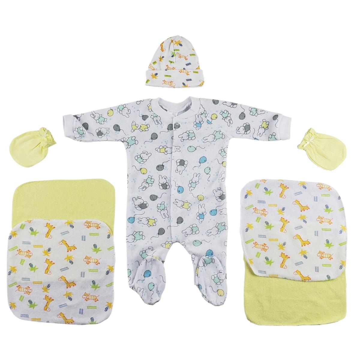 Picture of Bambini CS-0030 Sleep-n-Play&#44; Cap&#44; Mittens & Washcloths&#44; White & Yellow - Newborn - 7 Piece