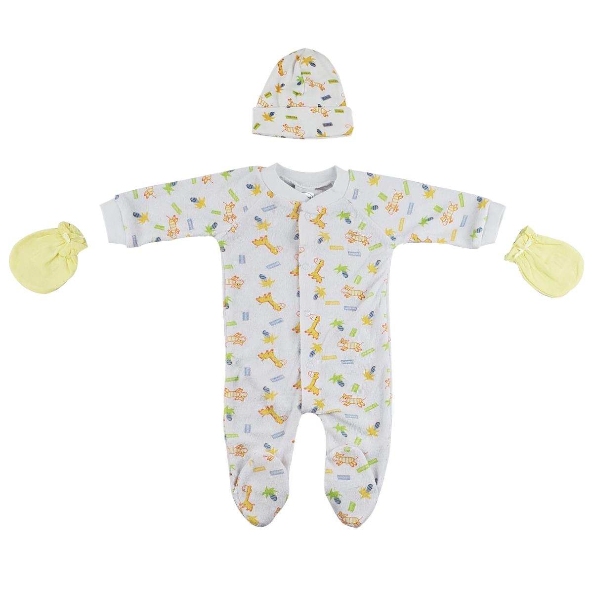 Picture of Bambini CS-0031 Sleep-n-Play&#44; Cap & Mittens&#44; White & Yellow - Newborn - 3 Piece