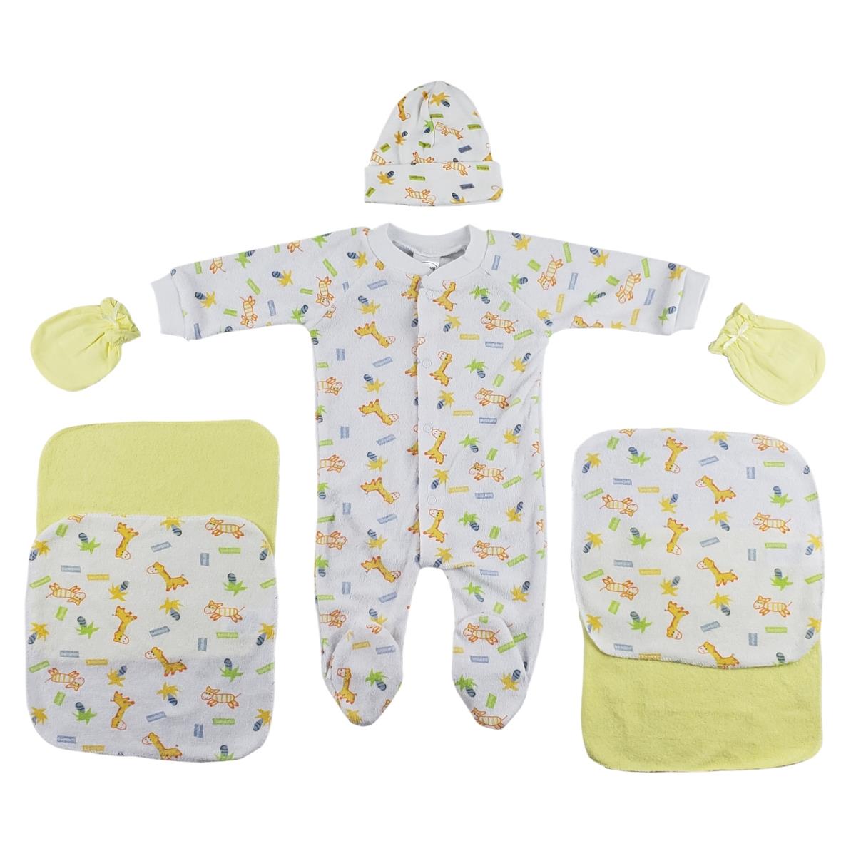 Picture of Bambini CS-0032 Sleep-n-Play&#44; Cap&#44; Mittens & Washcloths&#44; White & Yellow - Newborn - 7 Piece