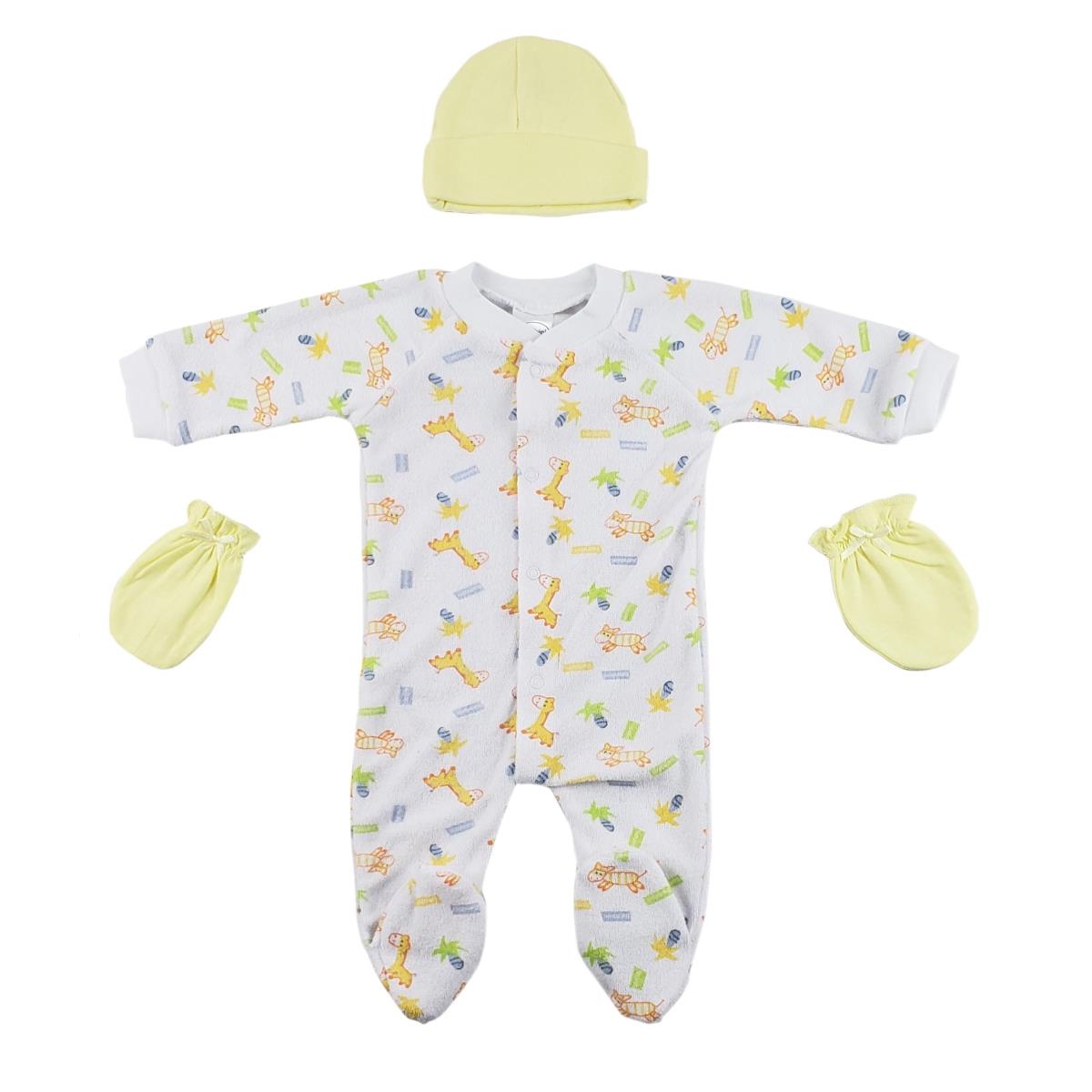 Picture of Bambini CS-0035 Sleep-n-Play&#44; Cap & Mittens&#44; White & Yellow - Newborn - 3 Piece