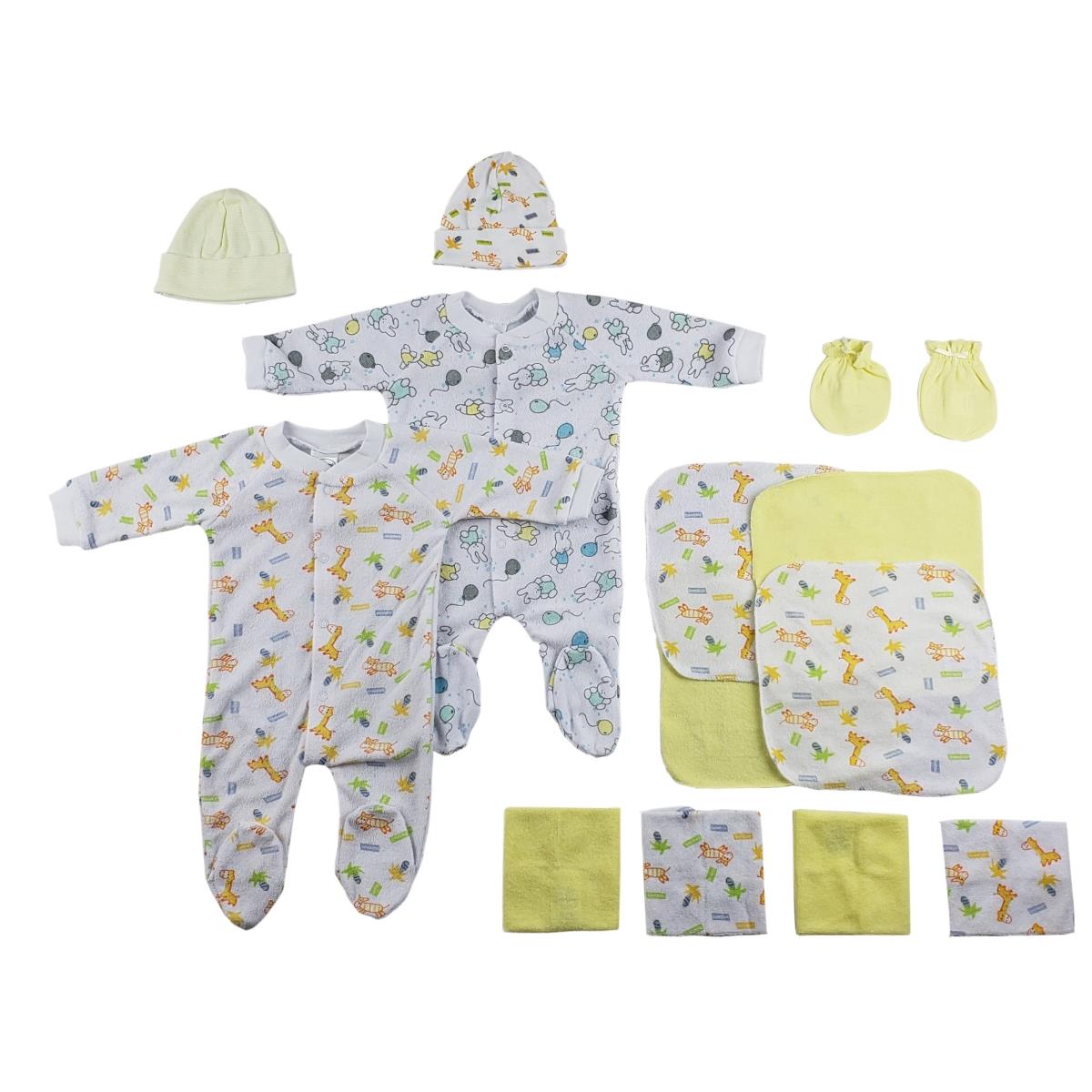 Picture of Bambini CS-0036 Sleep-n-Plays&#44; Caps&#44; Mittens & Washcloths&#44; White & Yellow - Newborn - 14 Piece