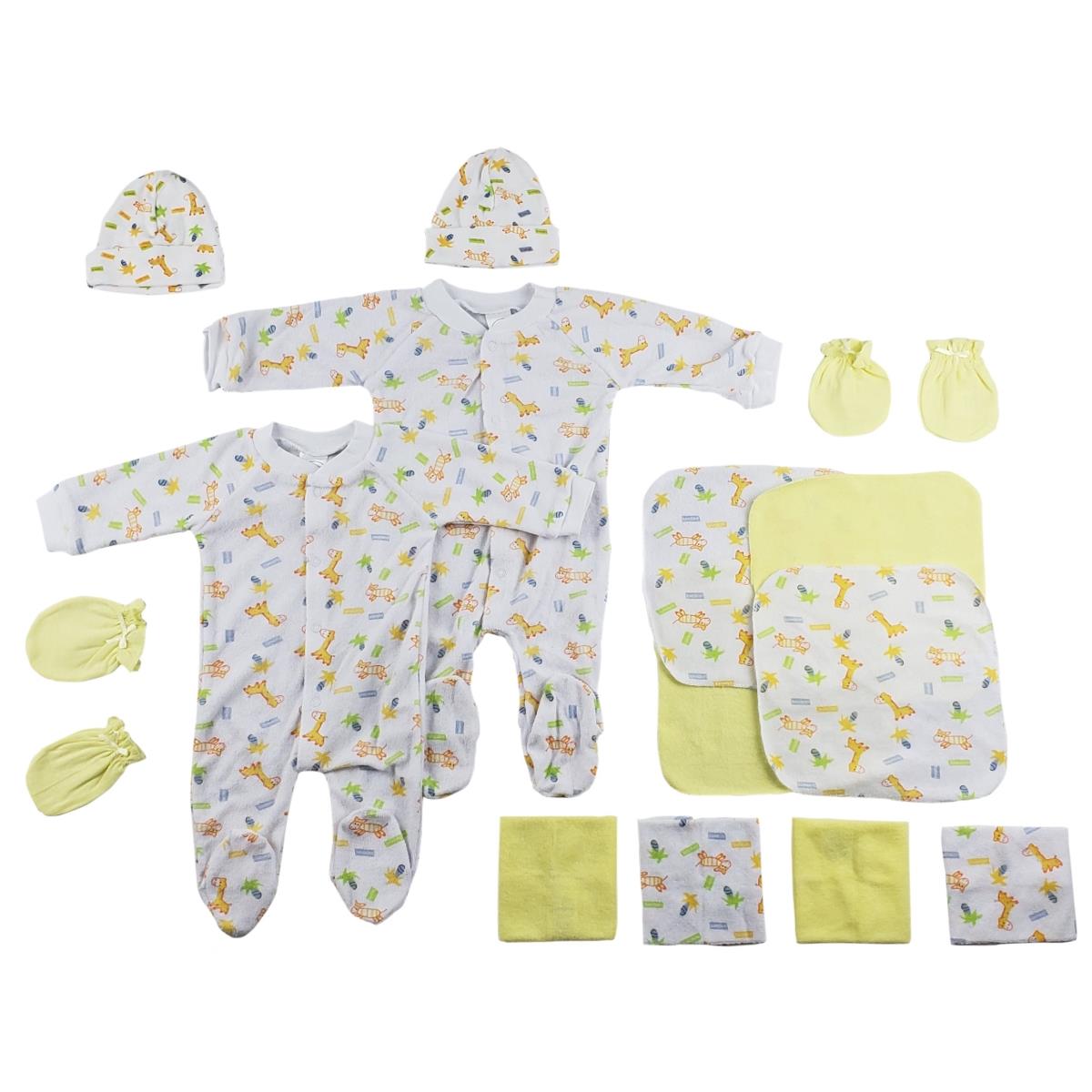 Picture of Bambini CS-0037 Sleep-n-Plays&#44; Caps&#44; Mittens & Washcloths&#44; White & Yellow - Newborn - 14 Piece