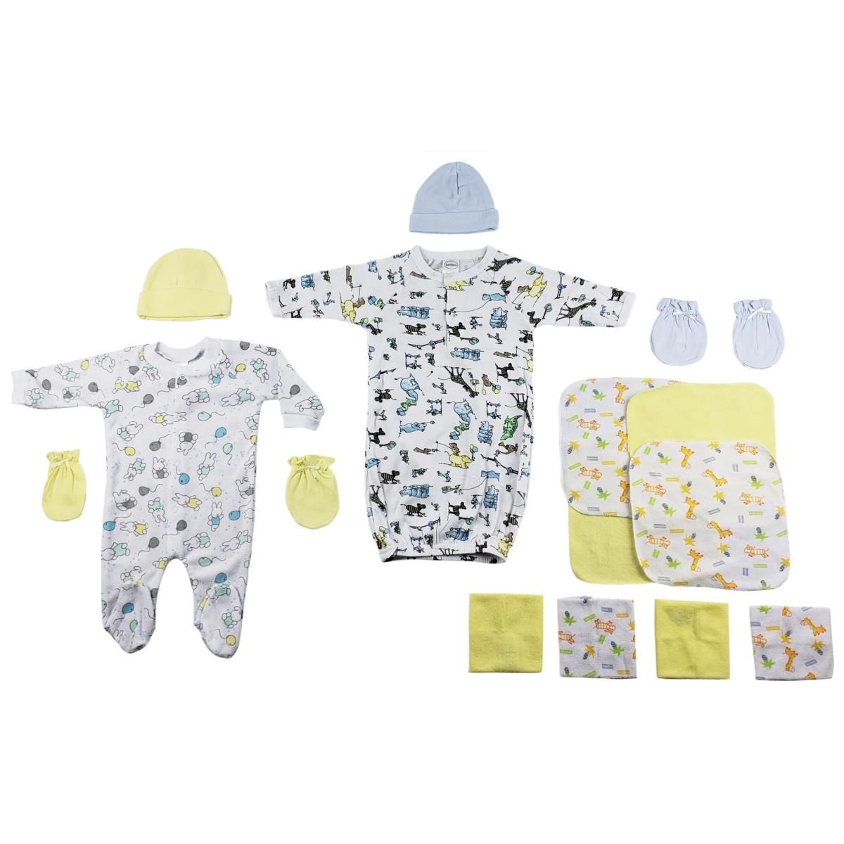 Picture of Bambini CS-0039 Sleep-n-Play&#44; Gown&#44; Caps&#44; Mittens & Washcloths&#44; White & Yellow - Newborn - 14 Piece