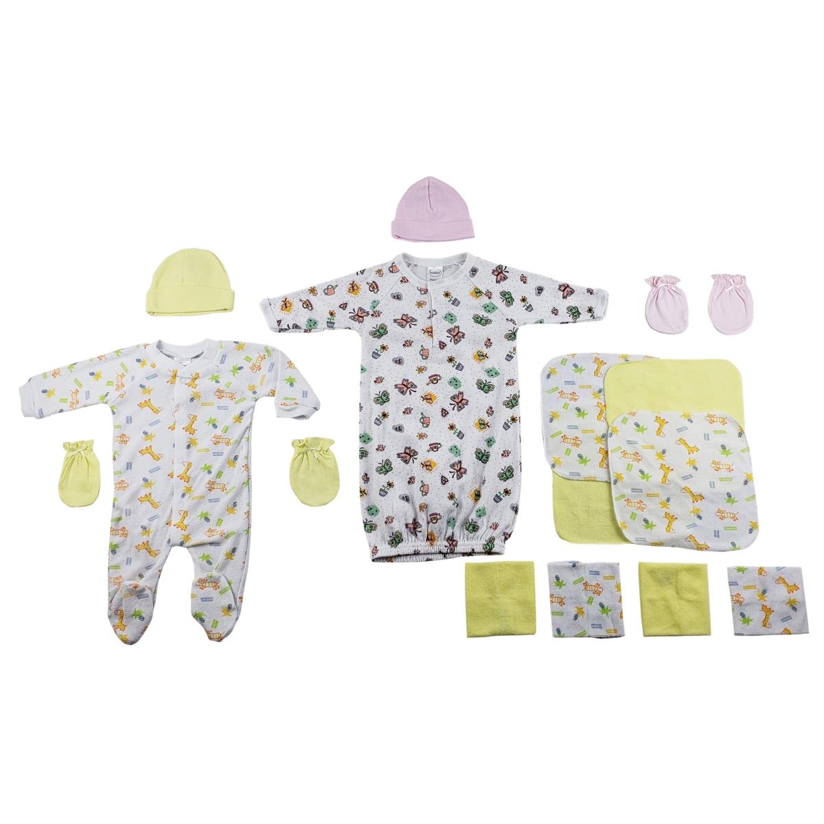 Picture of Bambini CS-0040 Sleep-n-Play&#44; Gown&#44; Caps&#44; Mittens & Washcloths&#44; White & Yellow - Newborn - 14 Piece