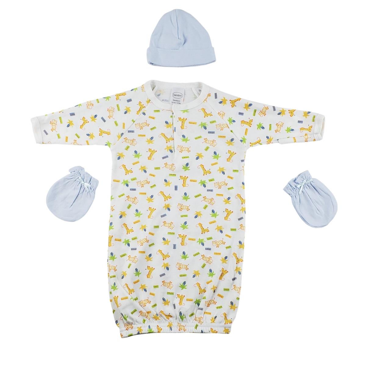 Picture of Bambini CS-0043 Gown&#44; Cap & Mittens&#44; White & Yellow - Newborn - 3 Piece