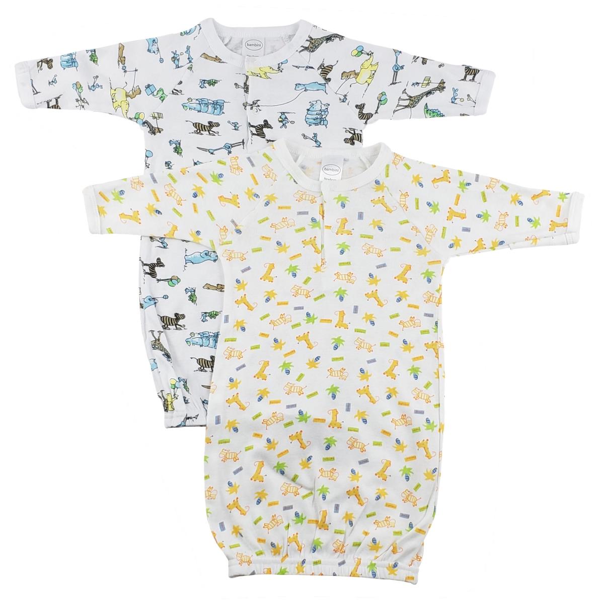 Picture of Bambini CS-0046 Infant Gowns&#44; White & Yellow - Newborn - Pack of 2