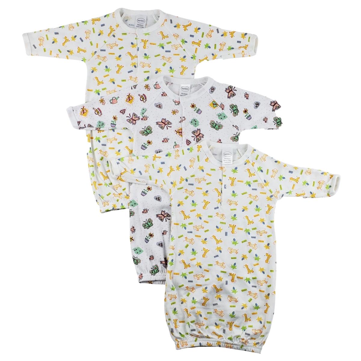 Picture of Bambini CS-0049 Infant Gowns&#44; White & Yellow - Newborn - Pack of 3
