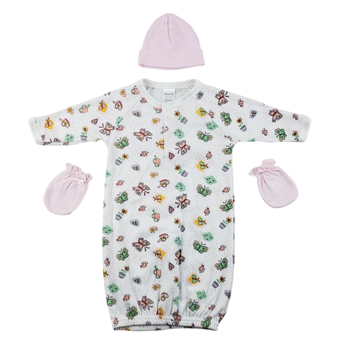 Picture of Bambini CS-0050 Gown&#44; Cap & Mittens&#44; Pink - Newborn - 3 Piece
