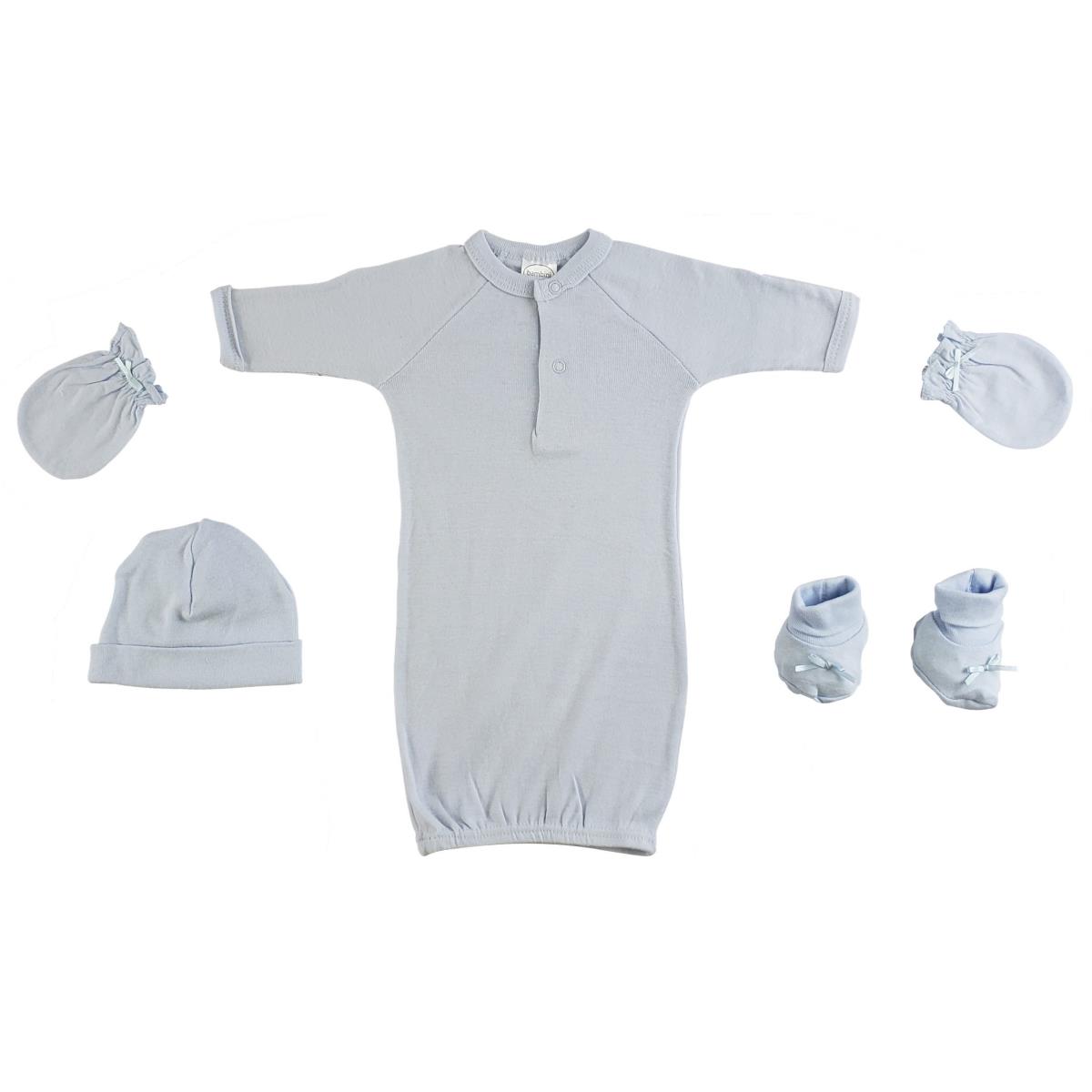 Picture of Bambini CS-0062 Gown&#44; Cap&#44; Mittens & Booties&#44; Blue - Preemie - 4 Piece