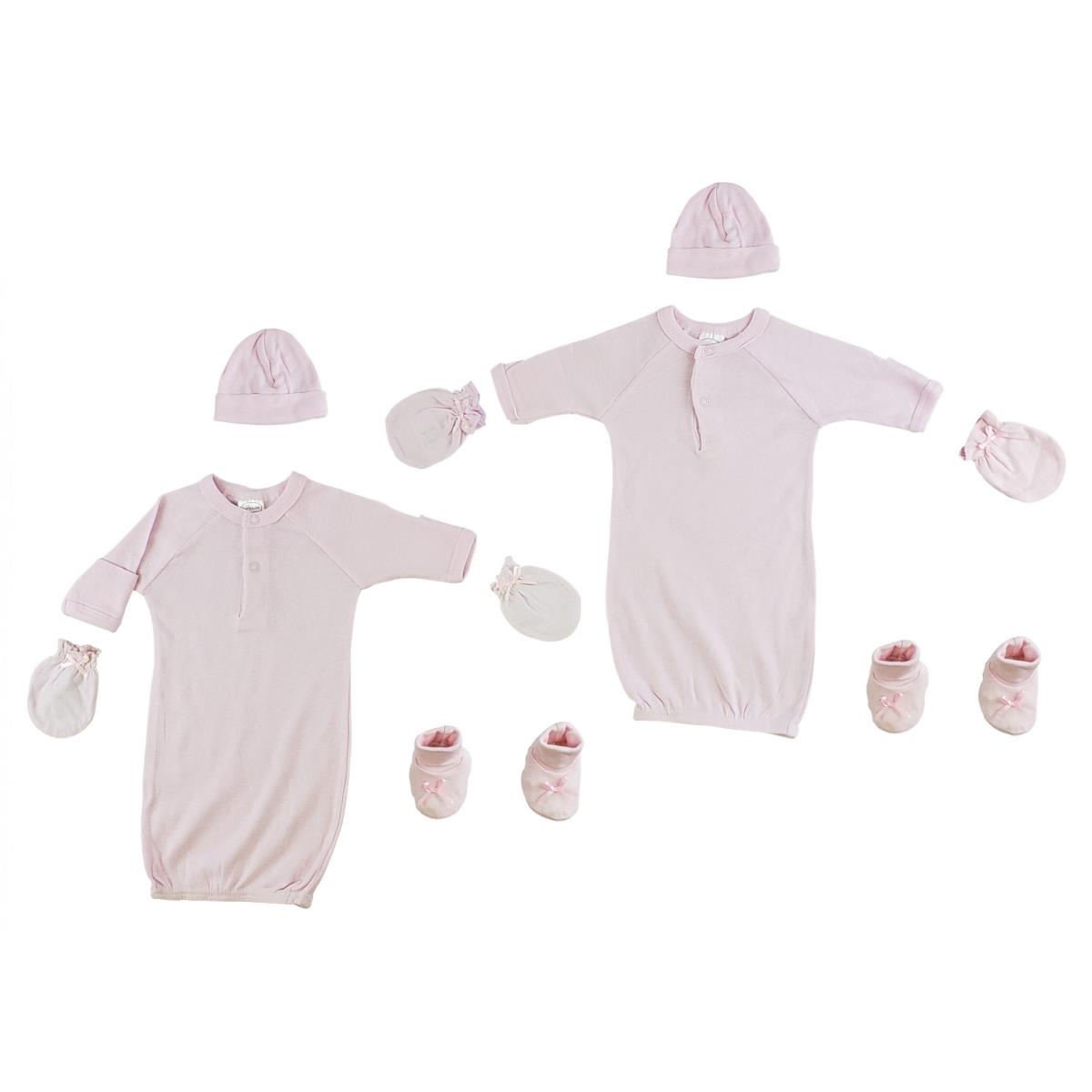 Picture of Bambini CS-0066 Gown&#44; Cap&#44; Mittens & Booties&#44; Pink - Preemie - 8 Piece