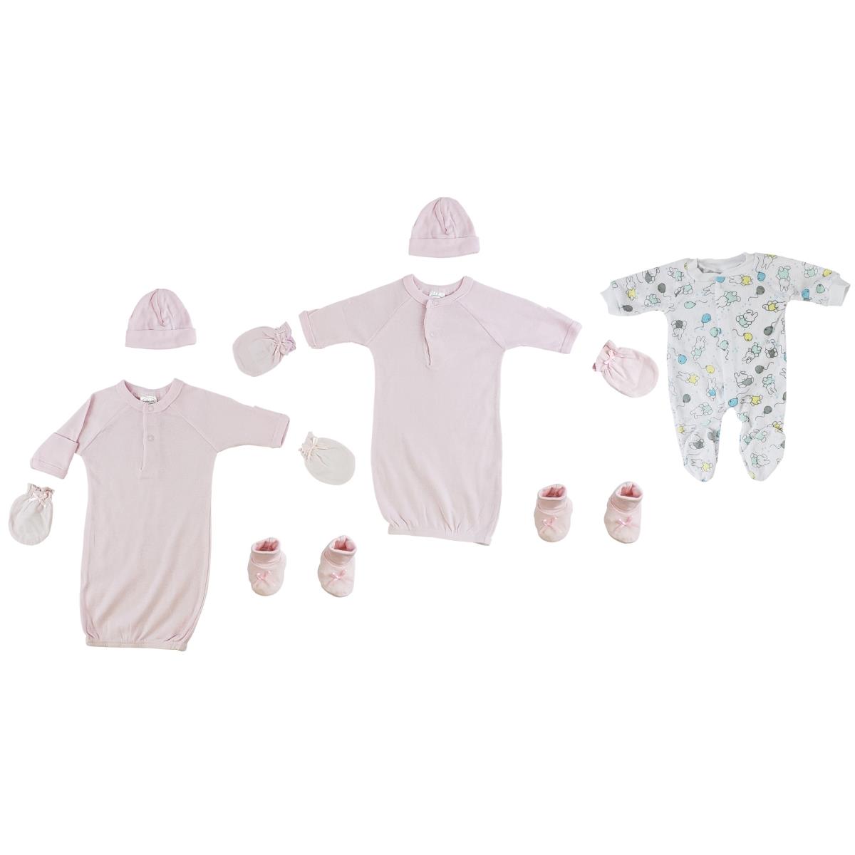 Picture of Bambini CS-0070 Girls Gowns - Sleep-n-Play&#44; Caps&#44; Mittens & Booties&#44; Pink - Preemie