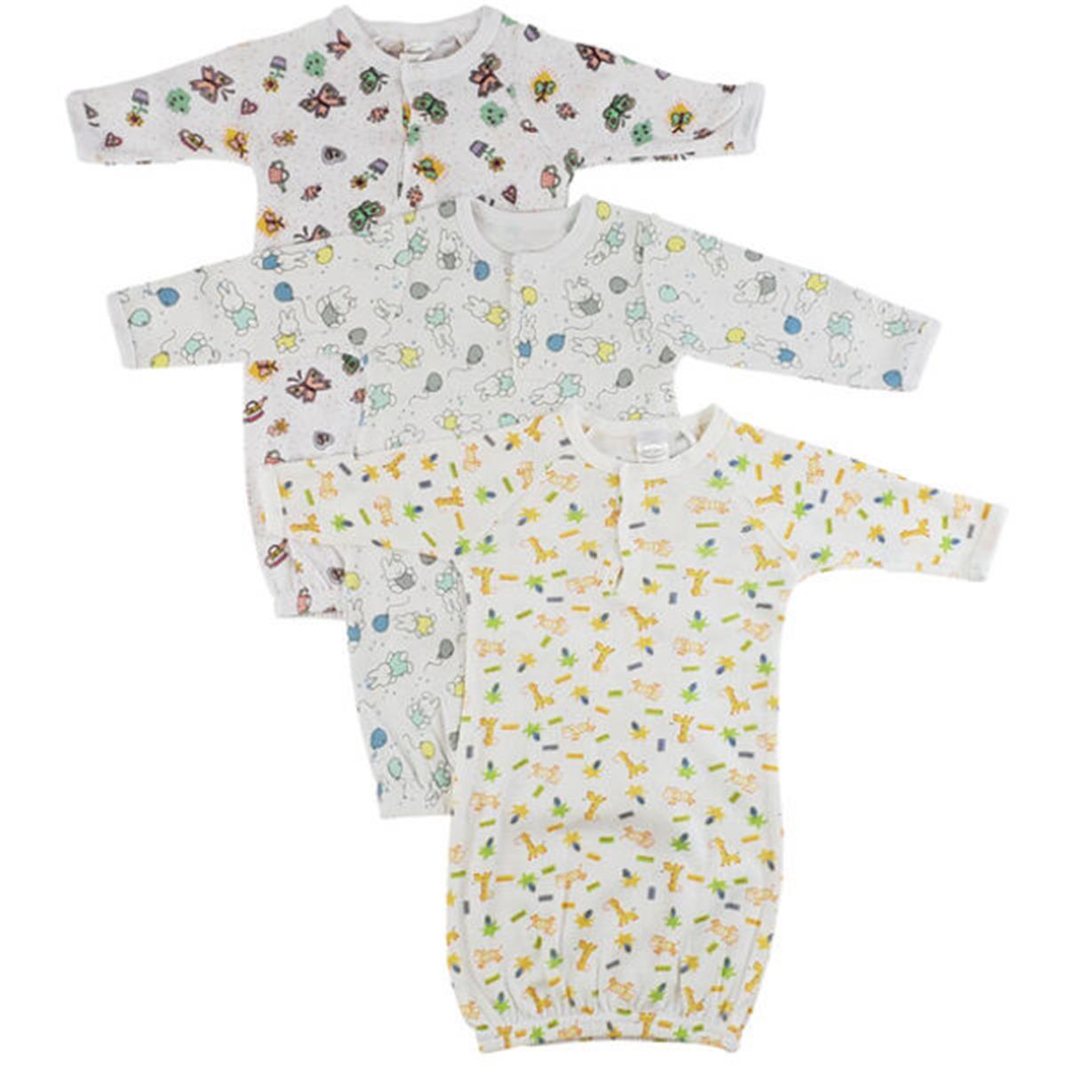 Picture of Bambini CS-0090 Girls Print Infant Gowns&#44; White - Newborn - 3 per Pack