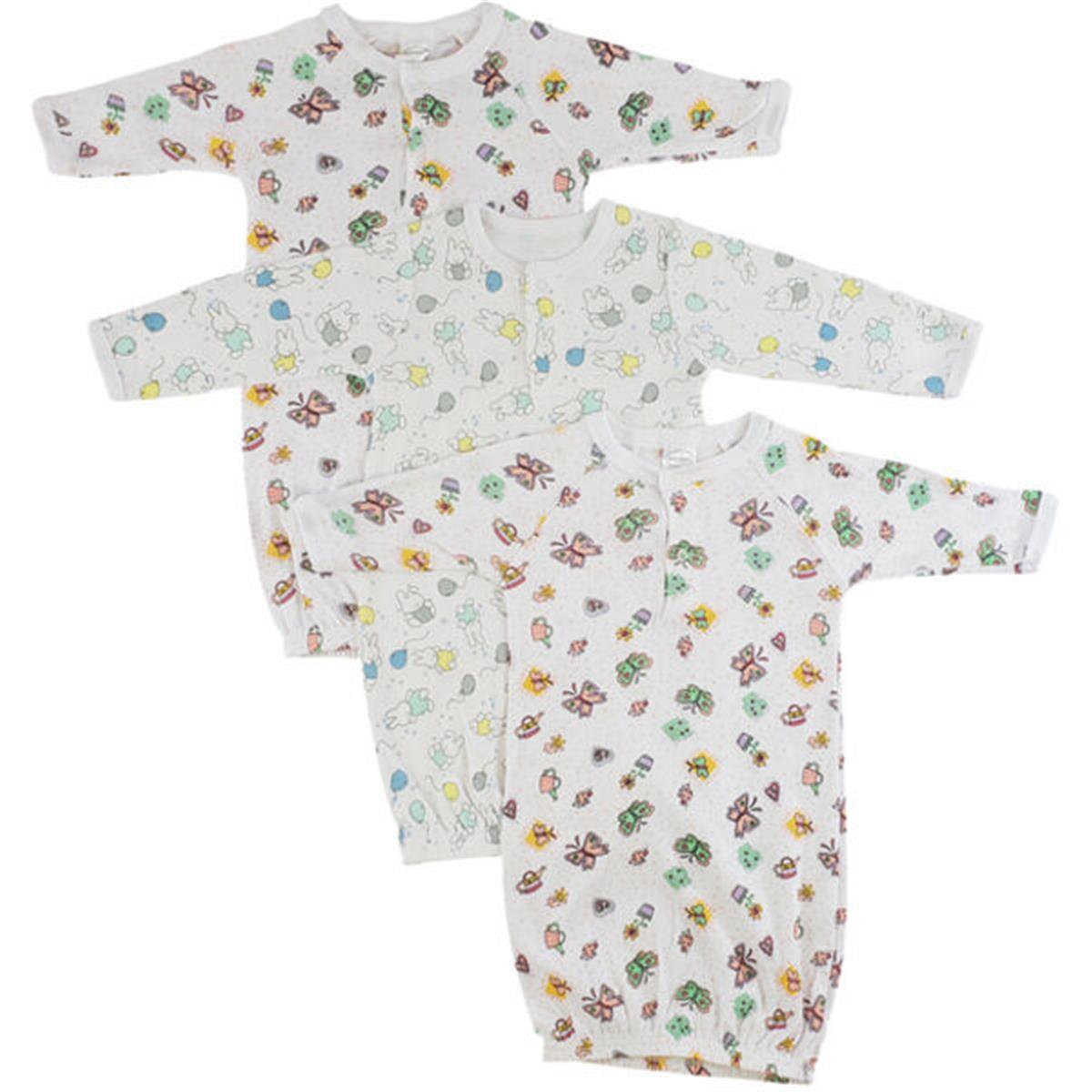 Picture of Bambini CS-0091 Girls Print Infant Gowns&#44; White - Newborn - 3 per Pack