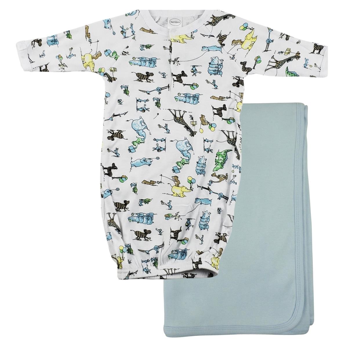 Picture of Bambini CS-0094 Print Infant Gown & Recieving Blanket&#44; Blue - Newborn