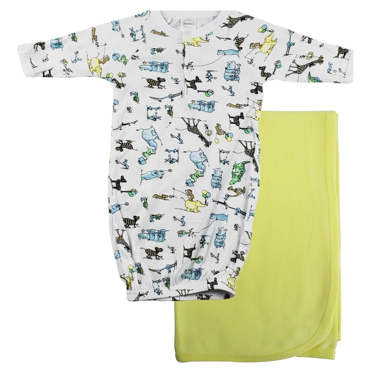 Picture of Bambini CS-0095 Print Infant Gown & Recieving Blanket&#44; Yellow - Newborn