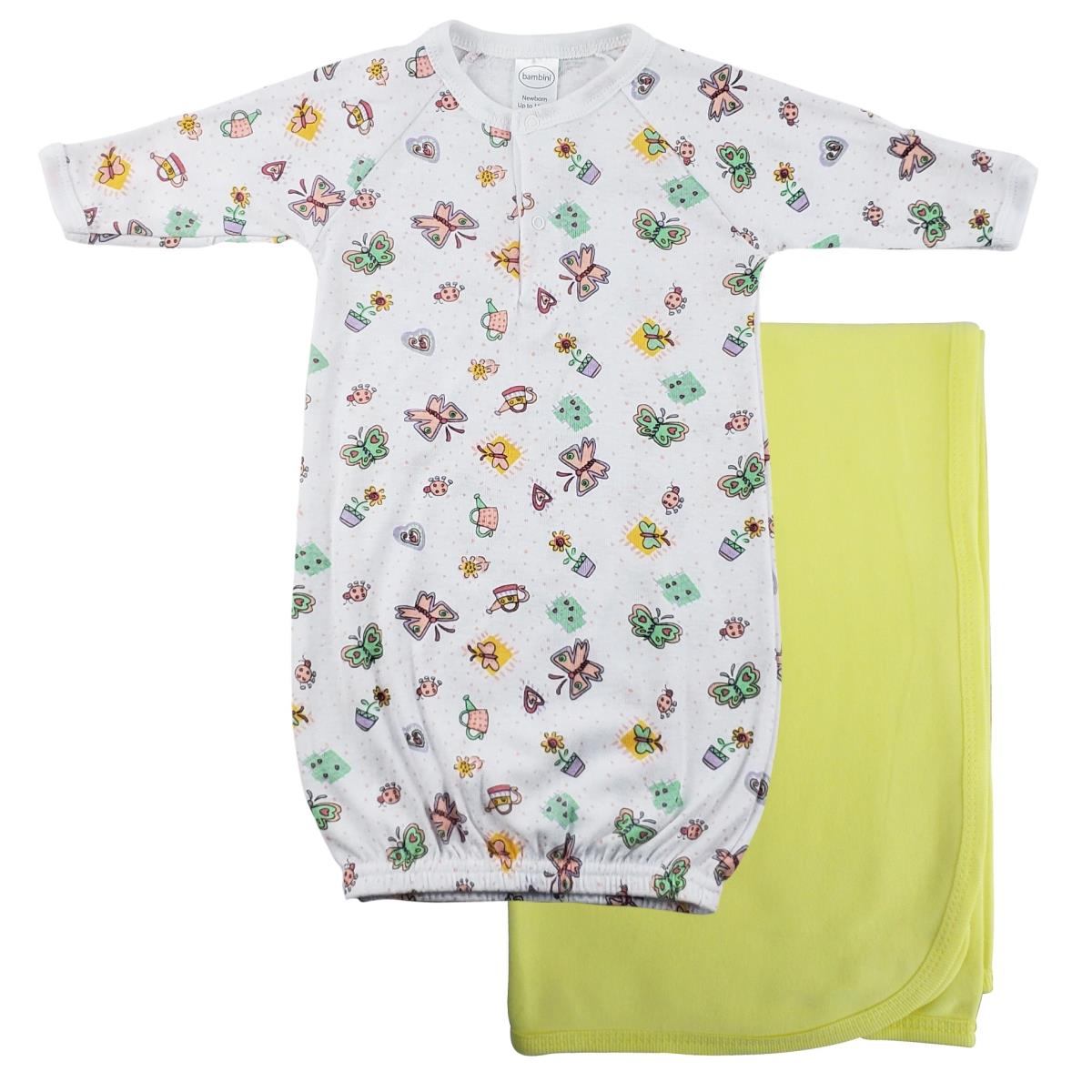 Picture of Bambini CS-0101 Print Infant Gown & Recieving Blanket&#44; Yellow - Newborn